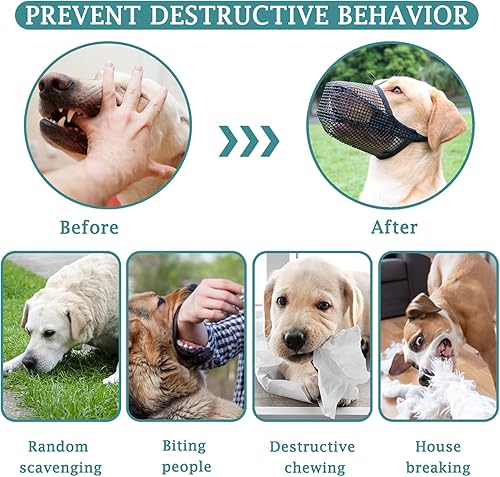 Miniatura 6 de Bozal para perro, bozales cubiertos de malla suave para perros pequeños, medianos y grandes, bozal de protección de cebo envenenado con correas