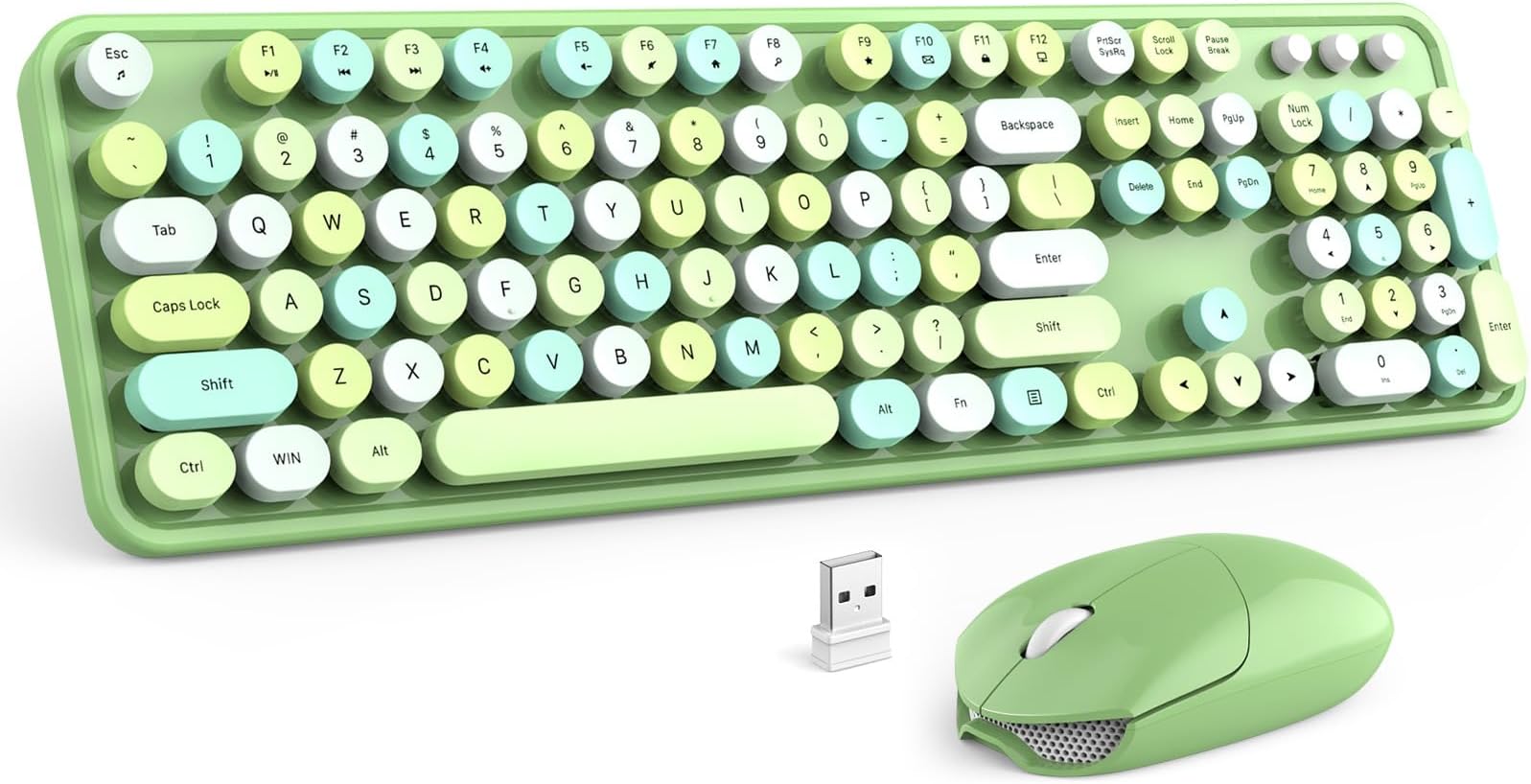 MOFII Wireless Keyboard and Mouse Combo, Retro Green 2.4GHz Full Size Colorful Keyboards with Round Keycaps, Cute Wireless Mouse for Laptop, PC, Chromebook, Smart TV, Computer, Windows