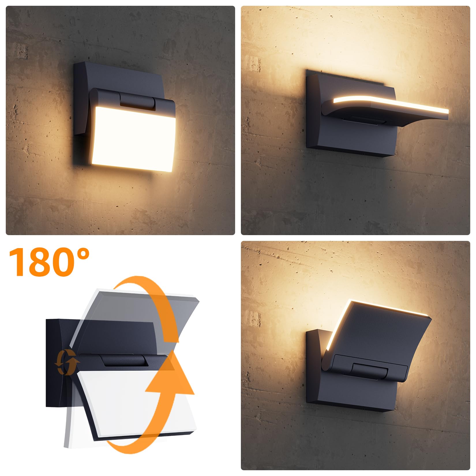 K-Bright Lámpara de Pared LED 30W Exterior/Interior, Antracita,3000K | Panel orientado 180°con protección IP65, Aluminio + PC, 144LED 2000lm para exteriores e interiores (Entrada, terraza, jardín)