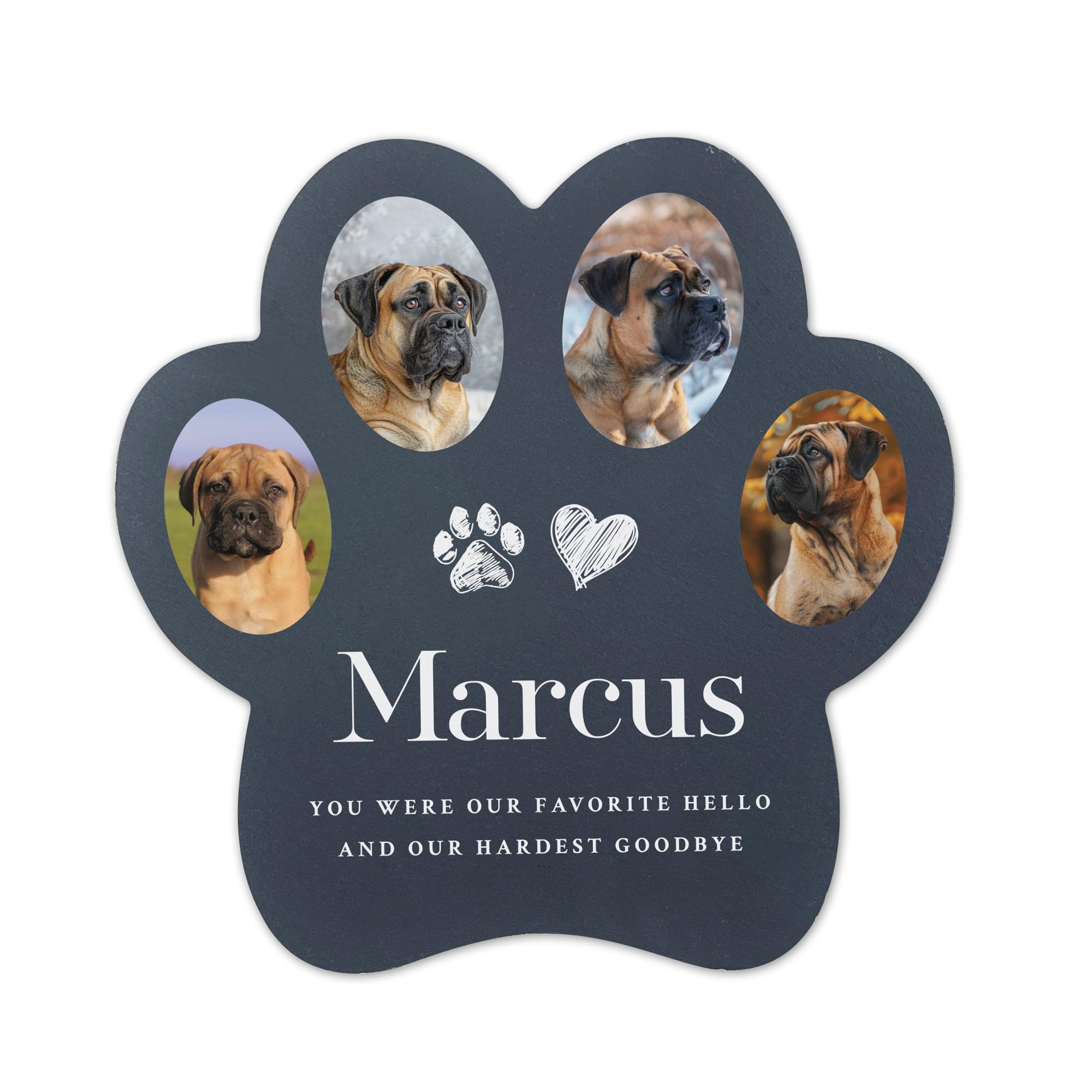 Personalised Pet Photo Paw Shaped Slate Grave Marker - Custom Message & 4 Photo Design | Dog & Cat Memorials, Sympathy Gift, Remembrance | 20x20cm