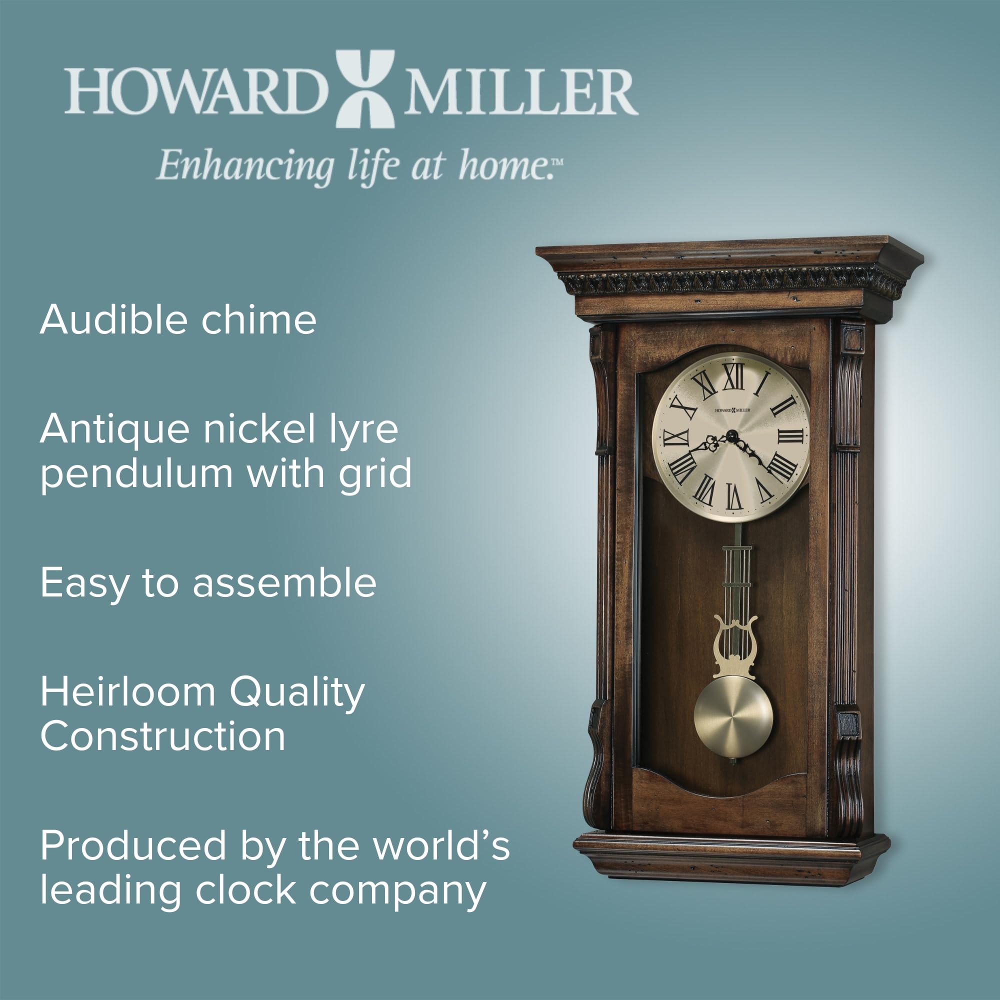 Howard Miller Agatha Wall Clock 625-578 – Acadia Finish with