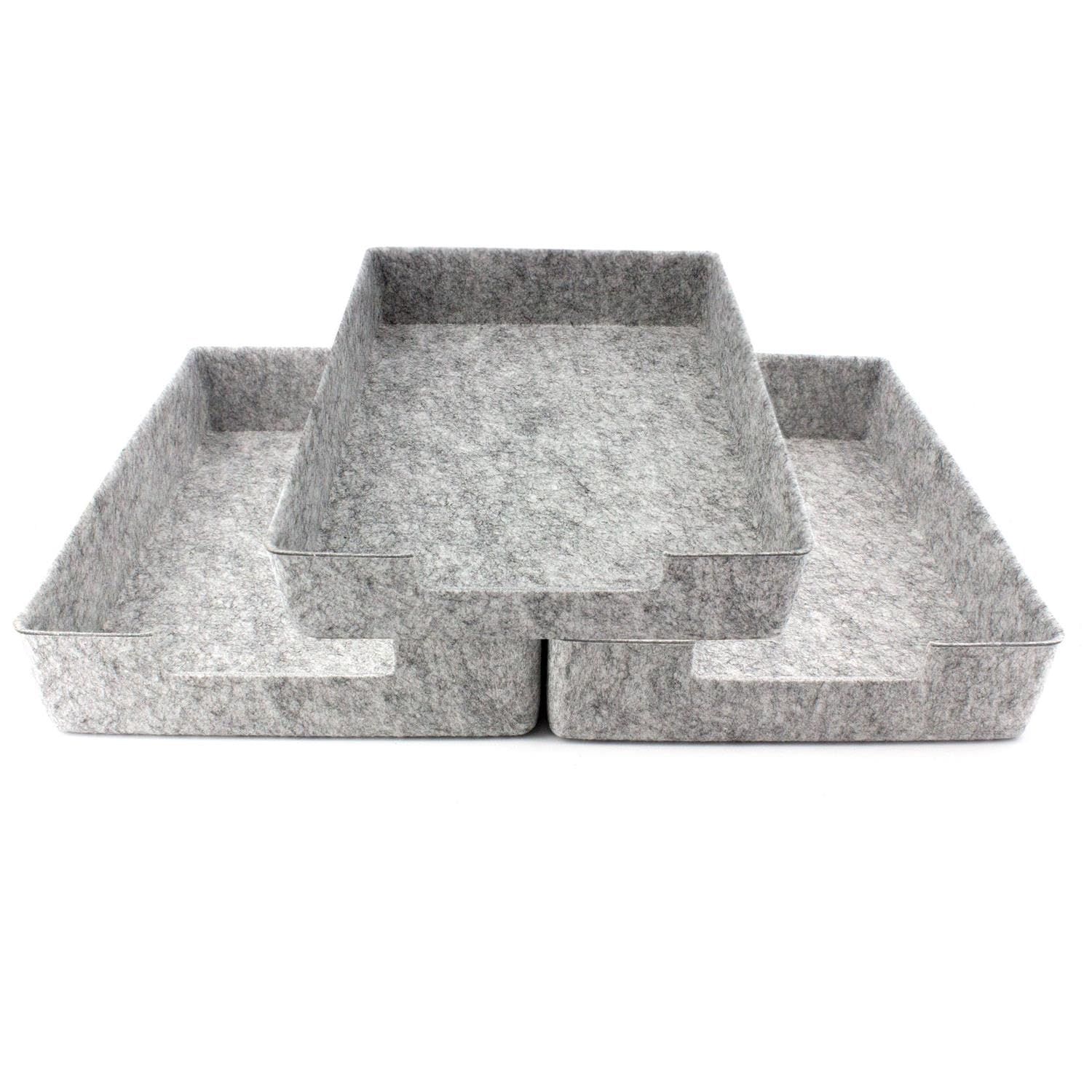LUXflair 3er Set Filz Dokumentenablage DIN A4, Größe: 33,5x24,5x7cm, Graumeliert, stapelbares Design, abwischbare Oberfläche. Briefablage, Schreibtisch Organizer für Büro & Zuhause