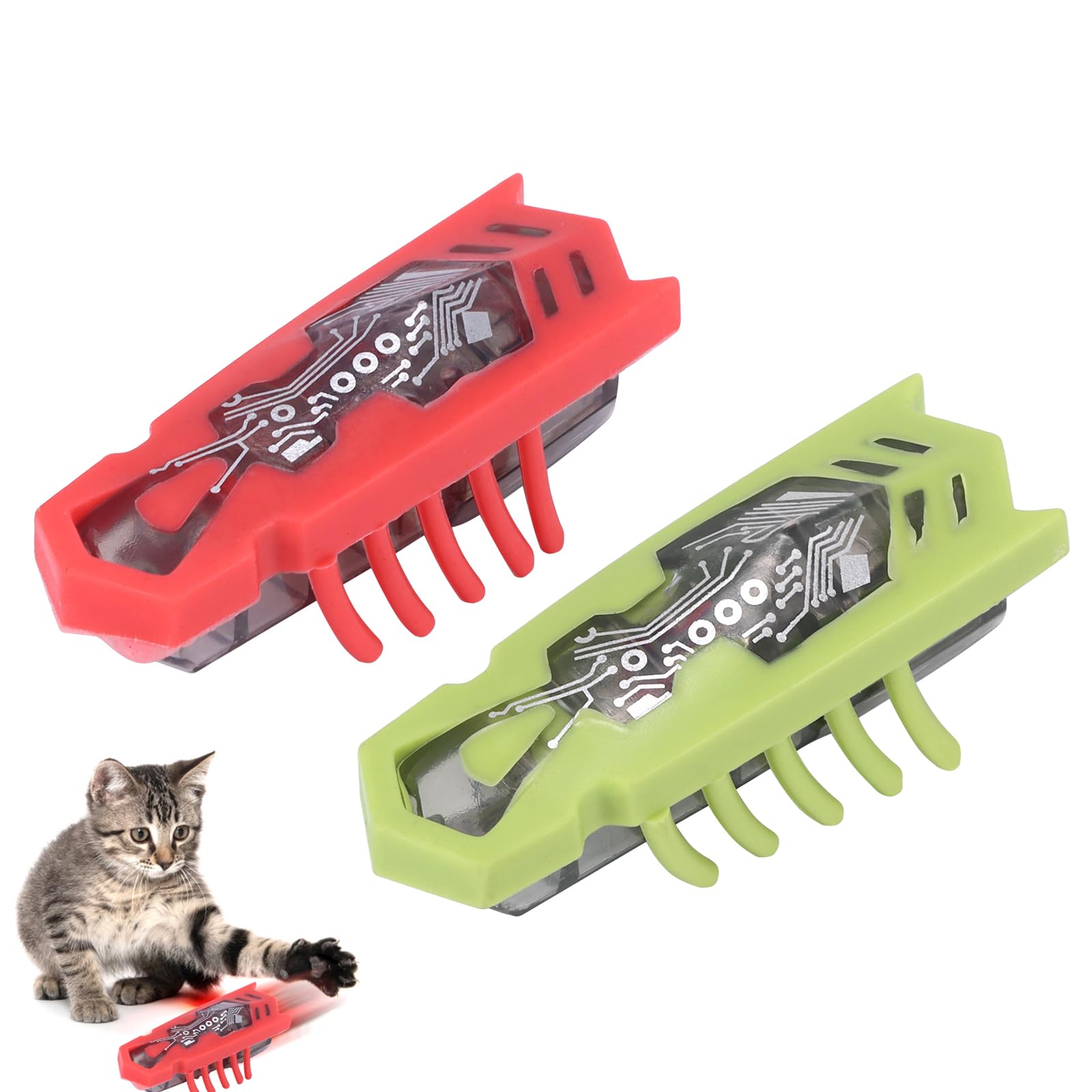 LONMATO Electric Robot Beetle Cat Toy, 2 Pack Interactive Mini Cat Toy Excites & Entices Cats Cuddling Chasing Fun Realistic Beetle Vibrating Moving