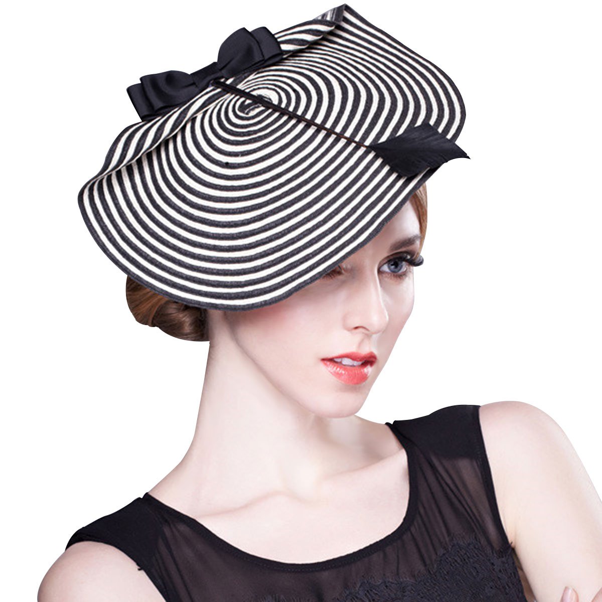Lawliet Women's Black And White Chic Straw Arrow Fascinator Cocktail Saucer Hat Royal Ascot Wedding A003 (Black And White)(Size: One Size)