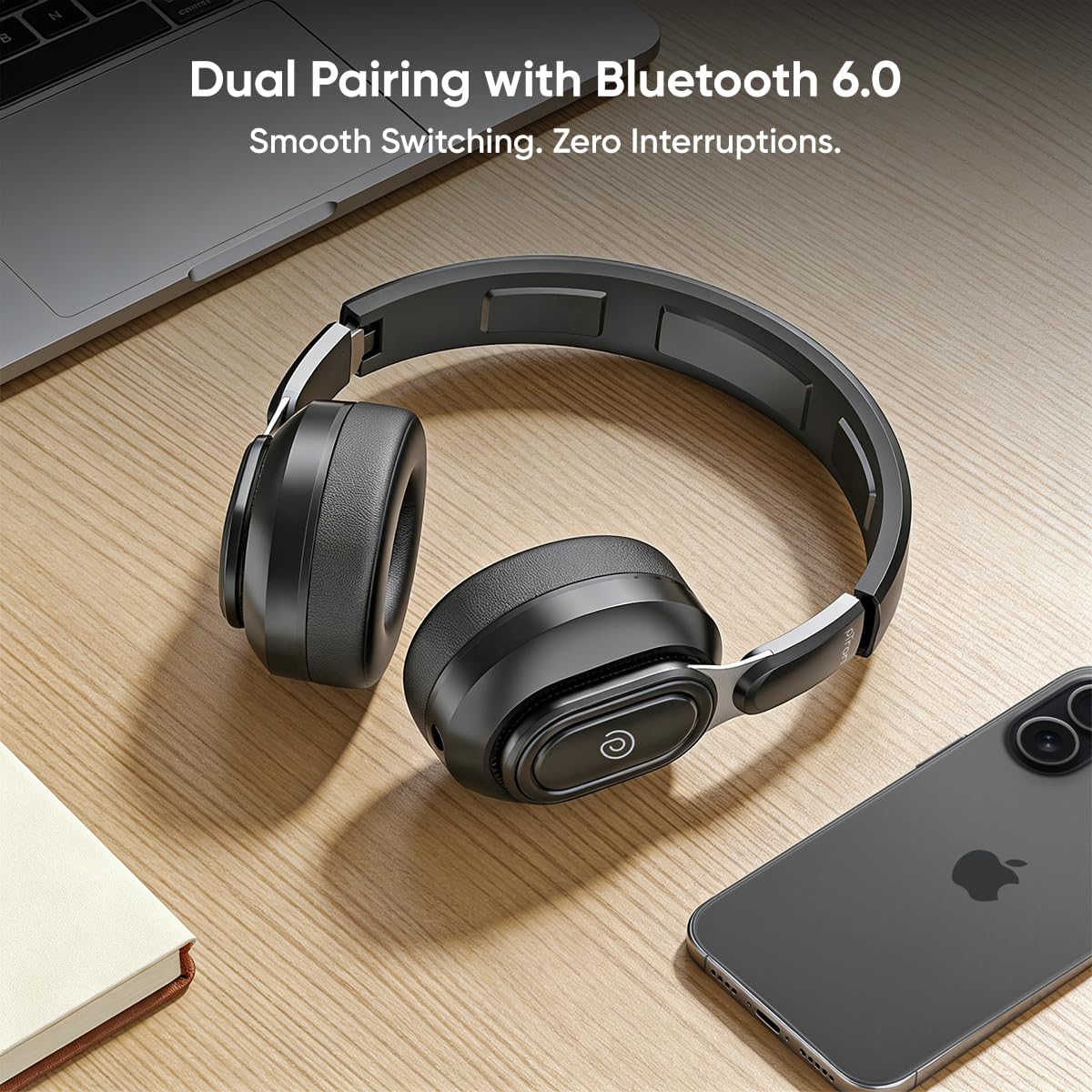 pTron Studio Urban V2, 40dB ANC Wireless Over-Ear Headphones, 65Hrs Playtime, Dual-device Pairing, 40mm Bass Drivers, TruTalk AI-ENC Calls, Custom EQ, 3.5mm Aux, Bluetooth v6.0, Type C Charging (Onyx) — Amazon image 9