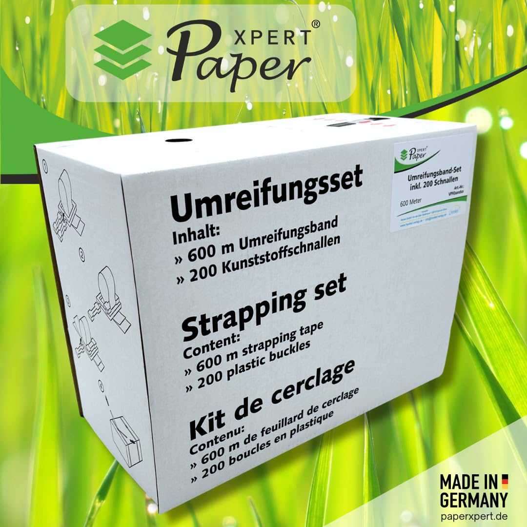 Umreifungs-Set 600 Meter PP-Umreifungsband inkl. 200 PP-Verschlussklammern Made in Germany
