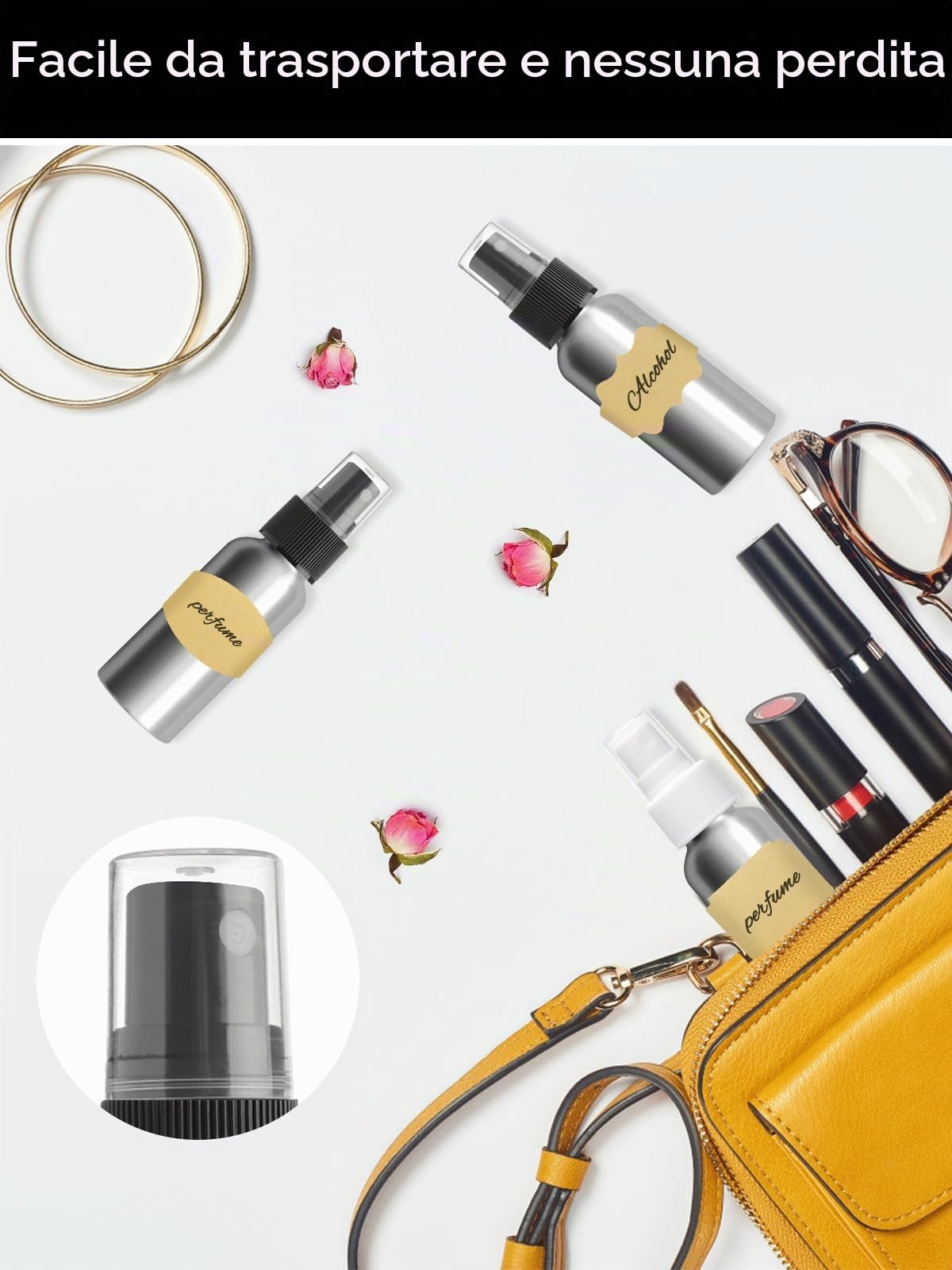 4 Piazza 100ml Flacone Spray Vuoto,Alluminio Bottiglia Spray,Contenitore Spray Vuoto,Portaprofumo Da Viaggio,Spray Superfine Flaconi Spray Vuoti,Atomizzatore Con Etichette,Imbuti,Siringhe
