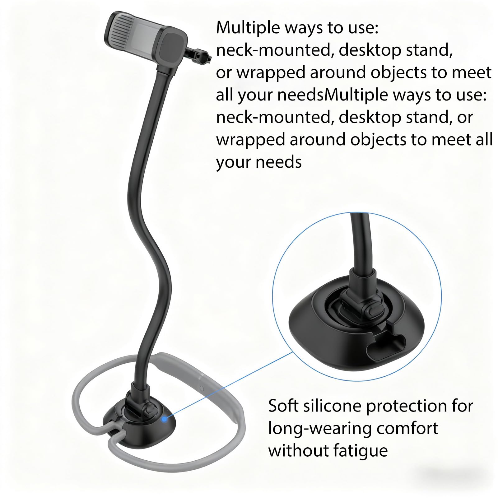 Cryfokt Soporte de Teléfono Giratorio de 360 ​​Grados para Cama, Soporte de Película POV Manos Libres.Soporte de Montaje Perezoso para Bricolaje con Abrazadera de Brazo Largo Flexible,