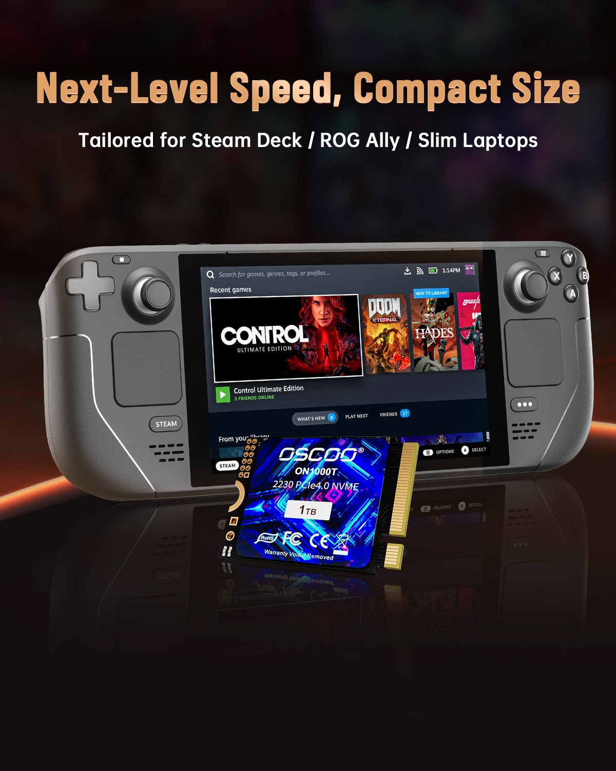 512Go M.2 2230 NVMe SSD,PCIe Gen4x4, Jusqu'à 5200 Mo/s,3D NAND | Solution Thermique Graphène, Compatible Steam Deck, ASUS ROG Ally, Surface, PC Portables, Mini PC, Ultrabook