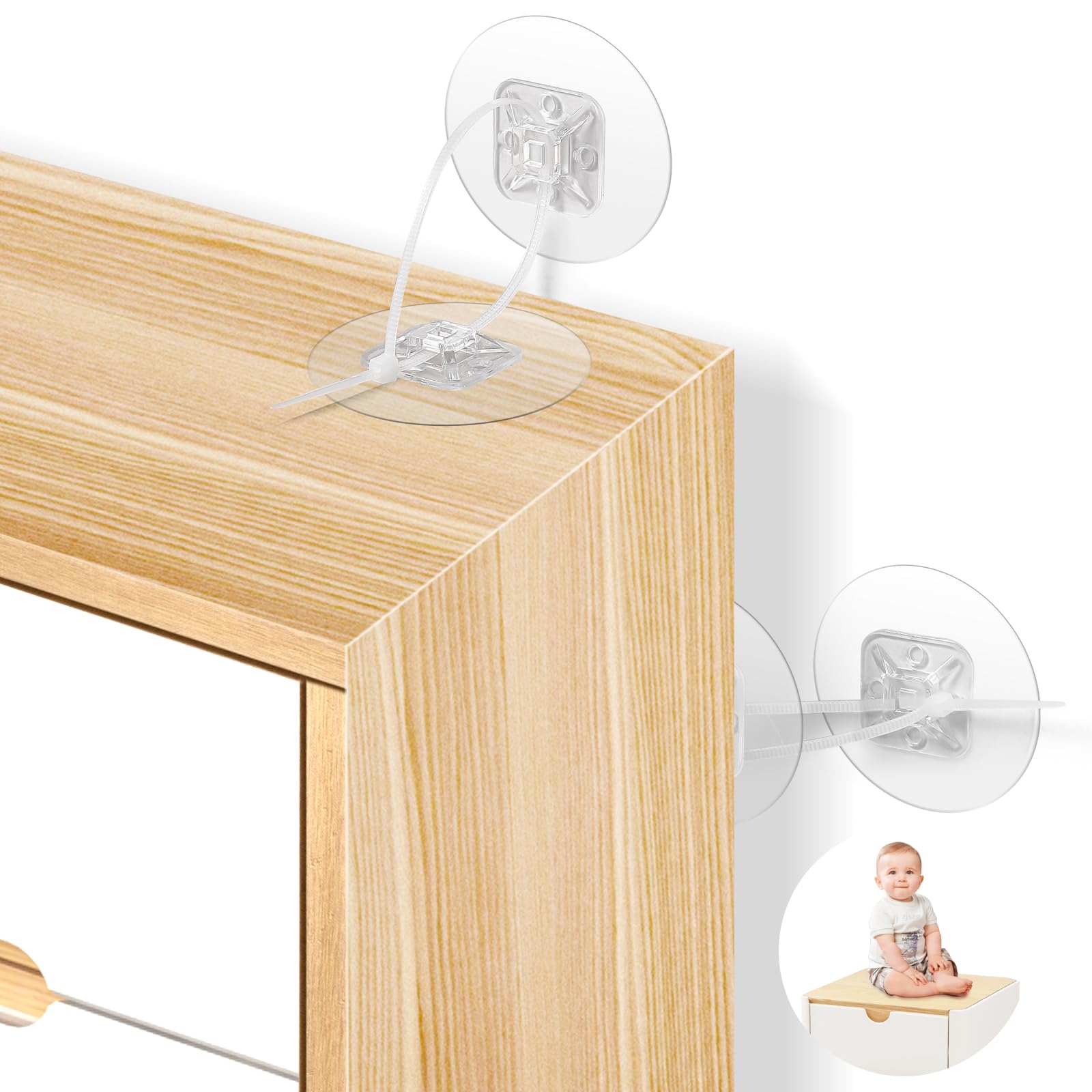 30PCS No Drill Adhesive Furniture Anchors, Round Anti Tip Furniture Anchors for Baby Proofing,Furniture Wall Anchor Earthquake Straps for Furniture