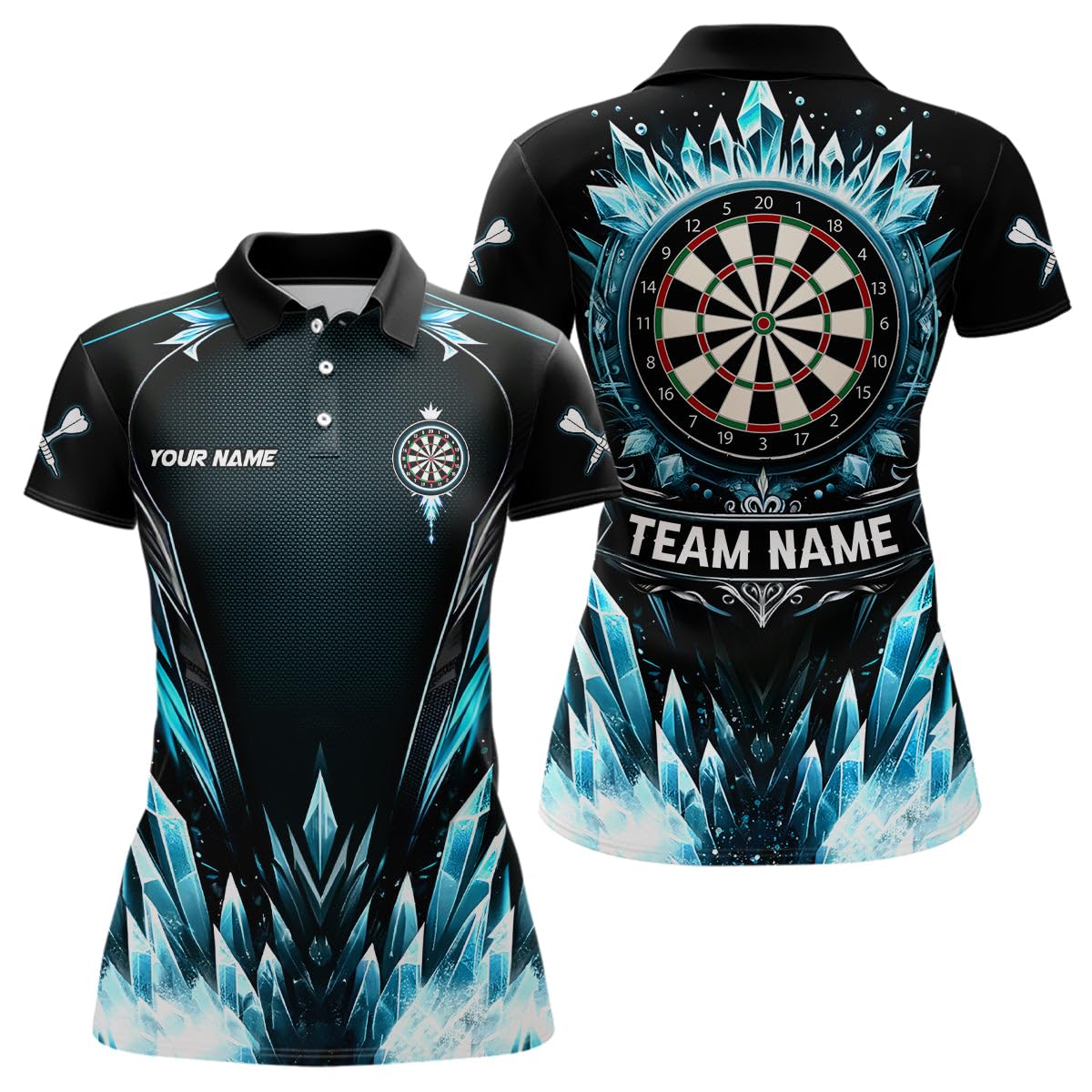Blaues Ice Dartboard Personalisiertes Darts Polo & Quarter-Zip Shirt – Cooles Darts Shirt für Herren & Damen – Dart Trikots L1241