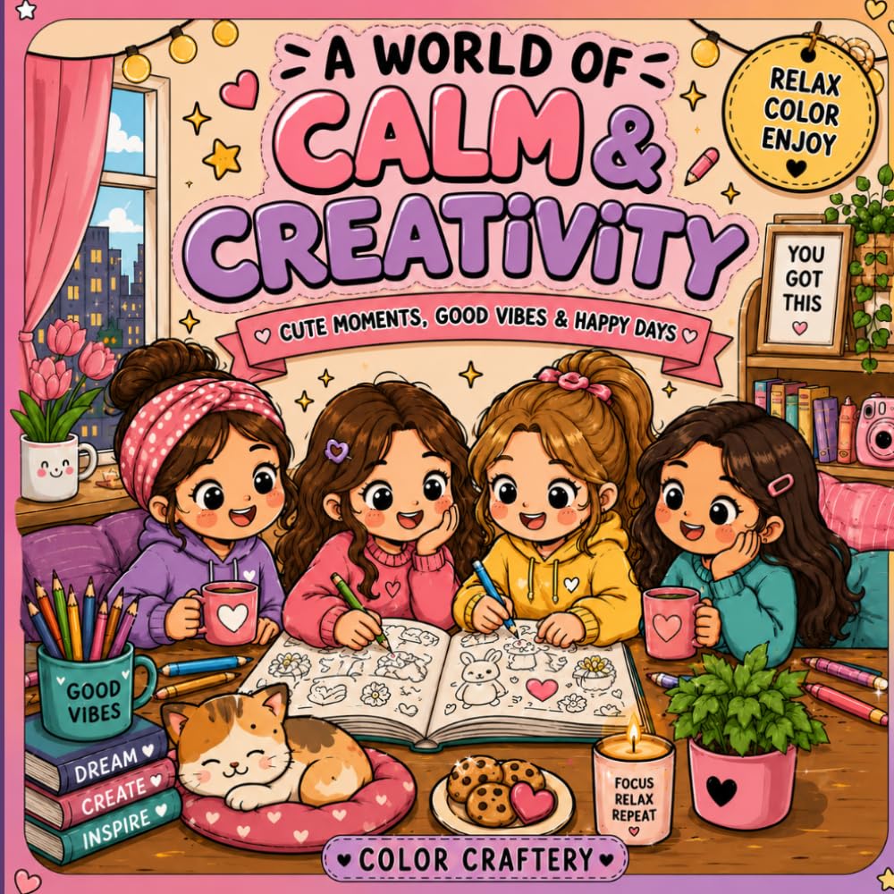 A World of Calm & Creativity: Cute Moments, Good Vibes & Happy Days Coloring Book for Teens, Girls & Cozy Coloring Lovers