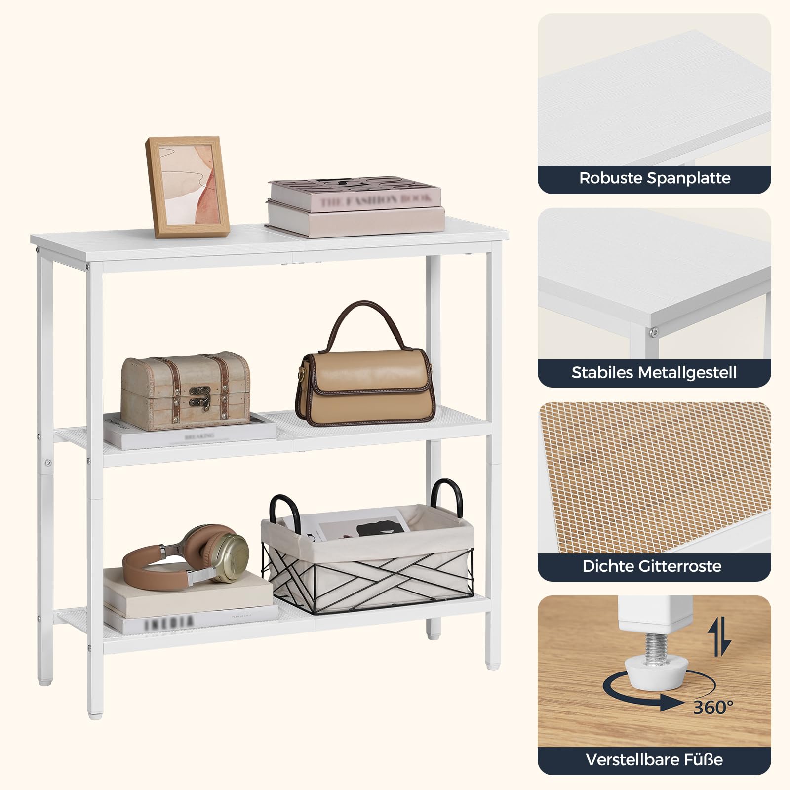 HOOBRO Mesa de Entrada Estrecha, Consola de Entrada, Mesa de Sofá, Mesa Auxiliar, Pasillo, Entrada, Salón, Blanco EWW73XG01