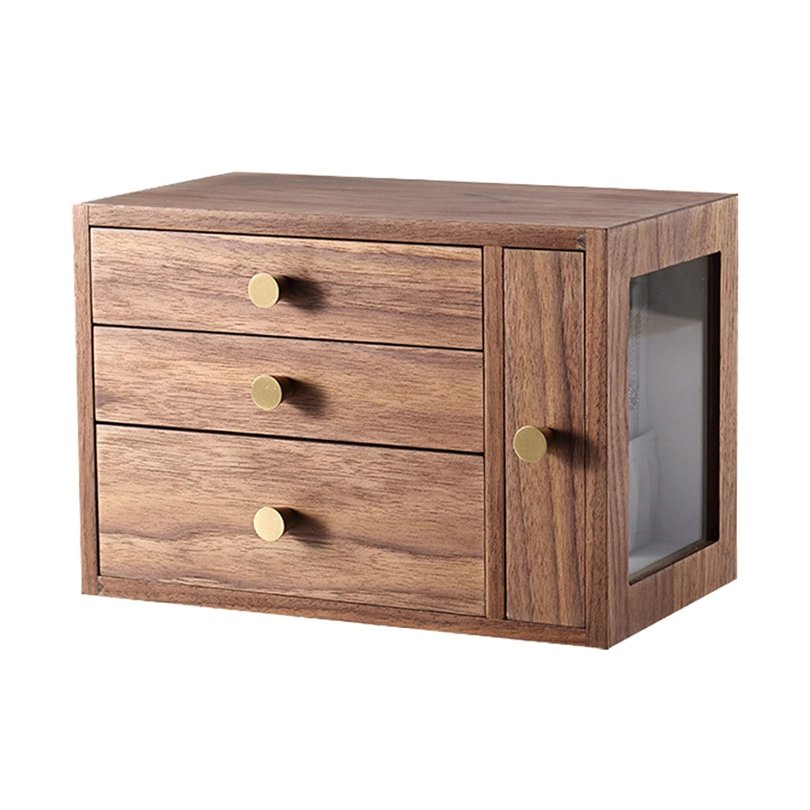 Boîte à bijoux en bois vintage avec 3 tiroirs et vitrine en verre pour femme