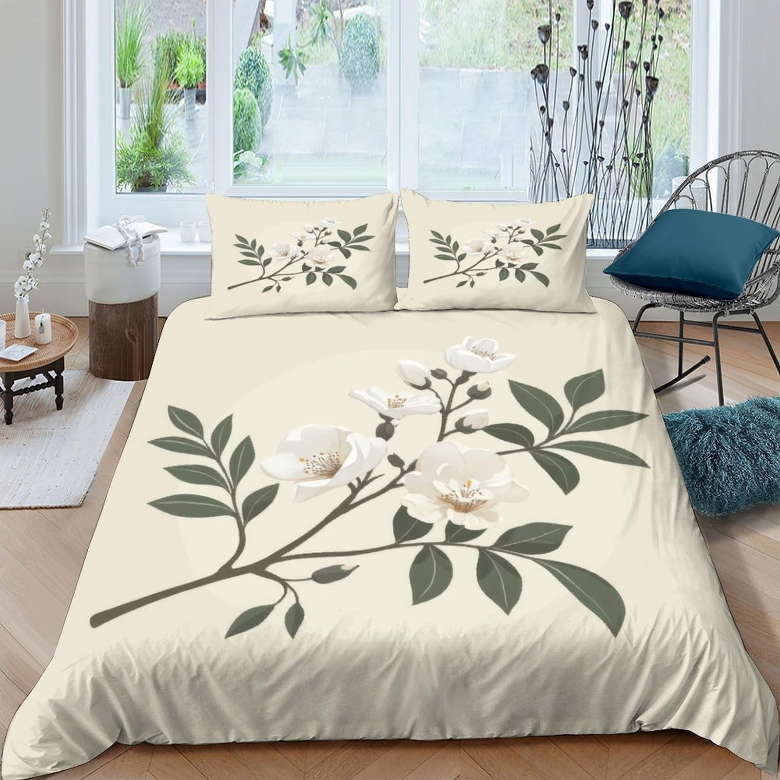 Ctjqhvkz Style-3 3D Printed White Magnolia Fitted Sheet Microfiber Soft Botanical Bed Cover For Bedroom Dorm Mattress Protection Decor Single（135X200cm）