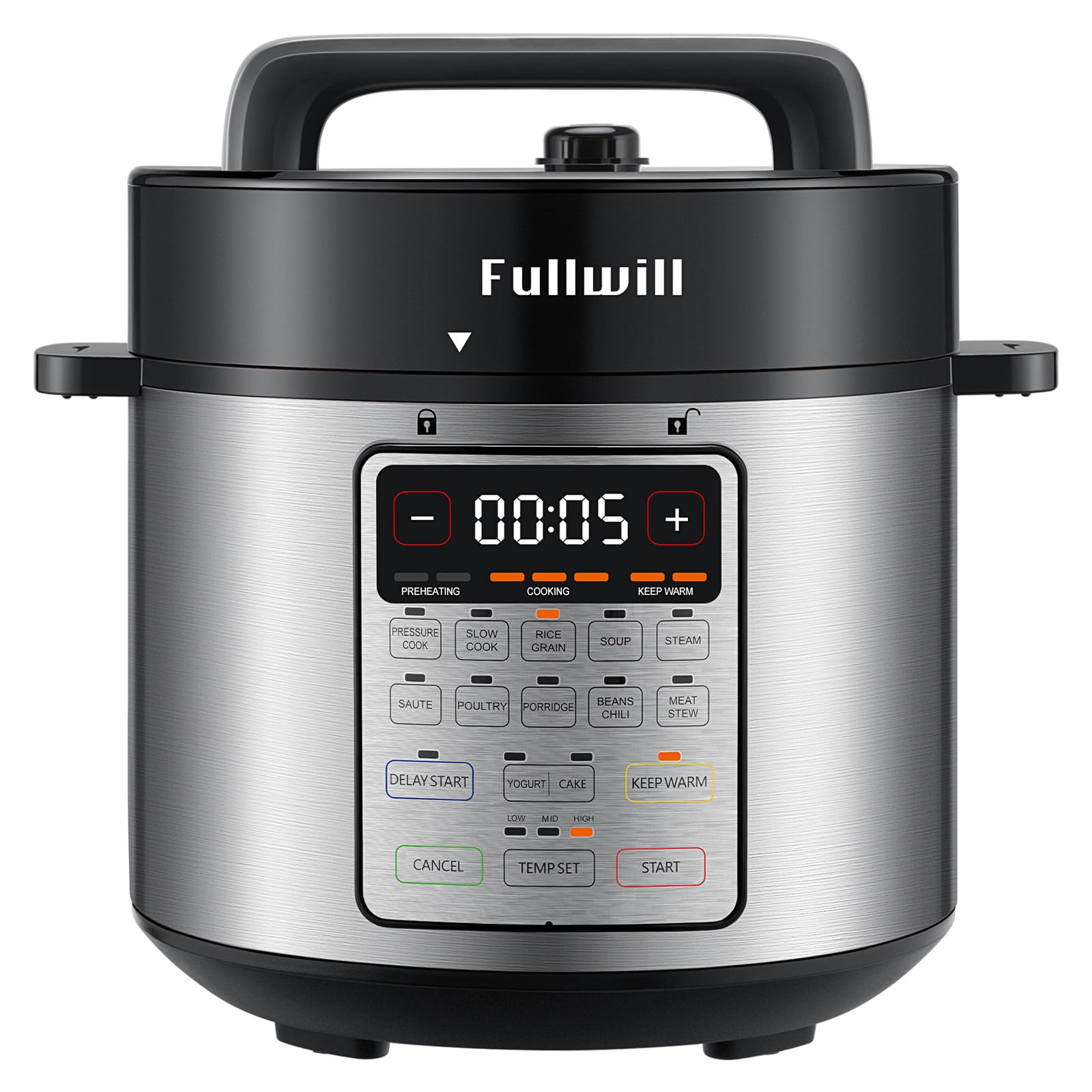 Fullwill 6qt Electric Pressure Cooker, 9-in-1 Versatile Kitchen Appliance Slow Cooker, Rice Cooker, Yogurt Maker, Cake Maker, Sauté Pan, Steamer, Food Warmer and Soup Maker