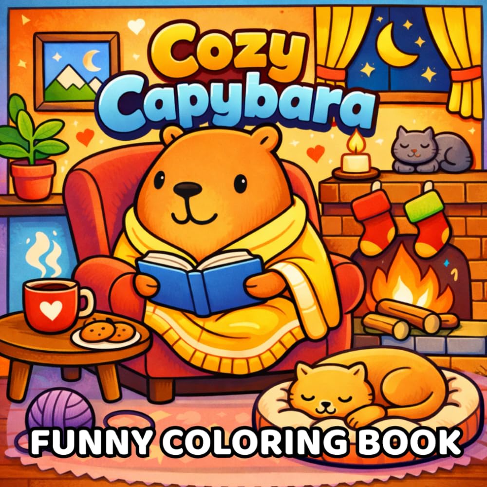 Cozy Capybara Funny Coloring Book: 40 Cute Bold and Easy Coloring Pages for Animal Lovers