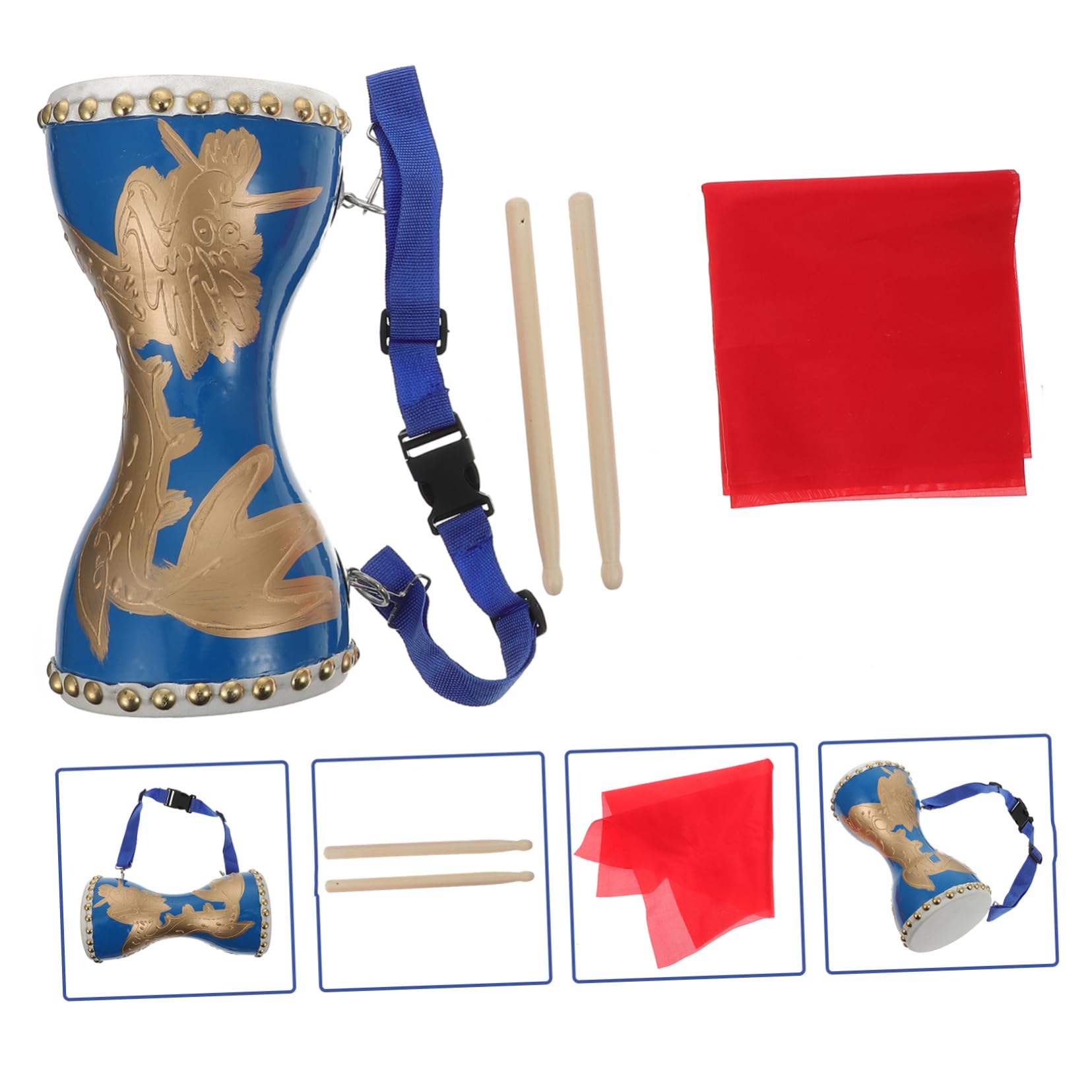 Tambour à Main Professionnel en Cuir de Vache Portable Sangle Réglable, Instrument de Performance Chinois pour Danse et Fitness, Diamètre 12-14cm