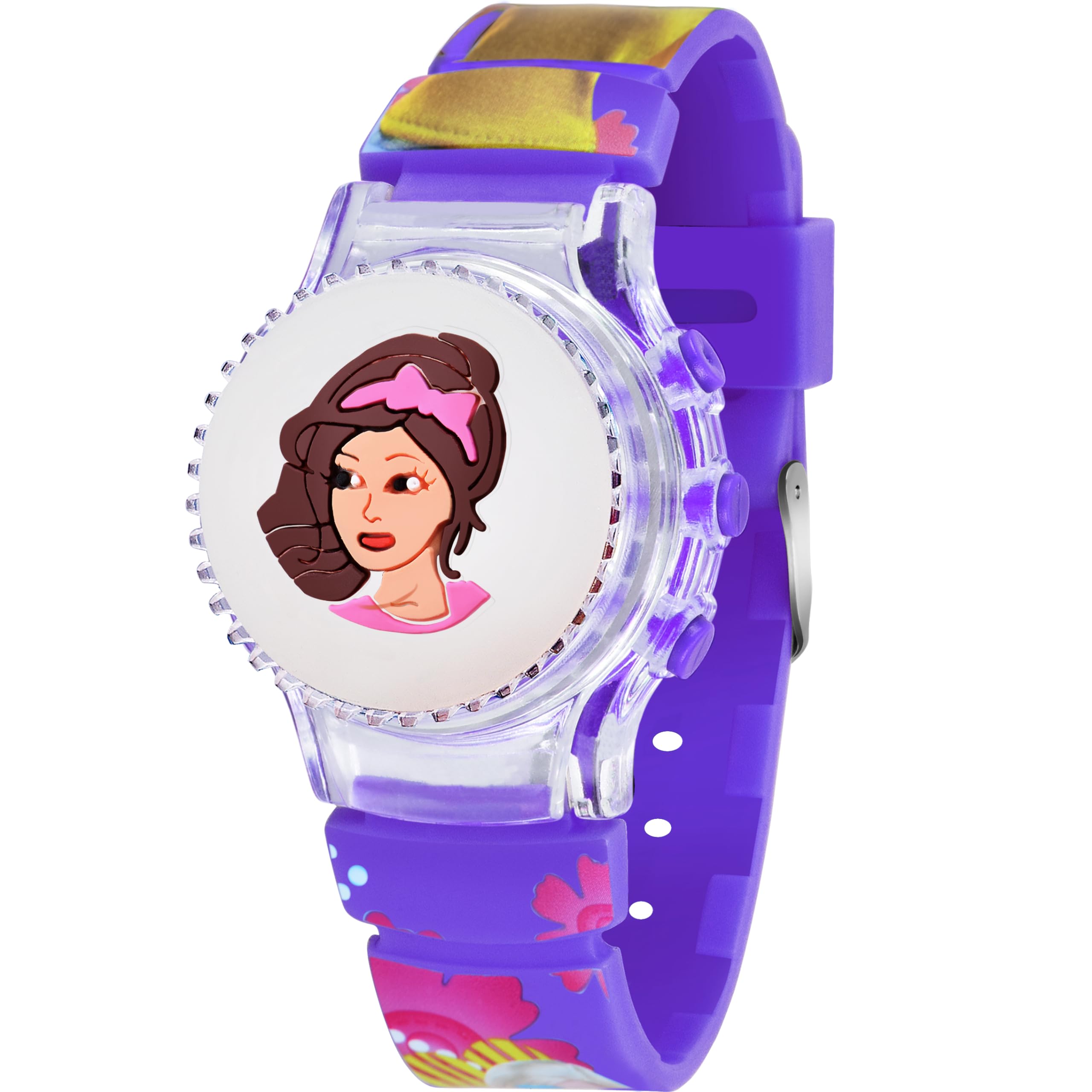 CLOUDWOOD Beautiful Doll Figures Rotating Top LED Digital Children Toys Watch for Girls Kids -W103 (Purple) (B0CMQRMV7D) Amazon Price History, Amazon Price Tracker