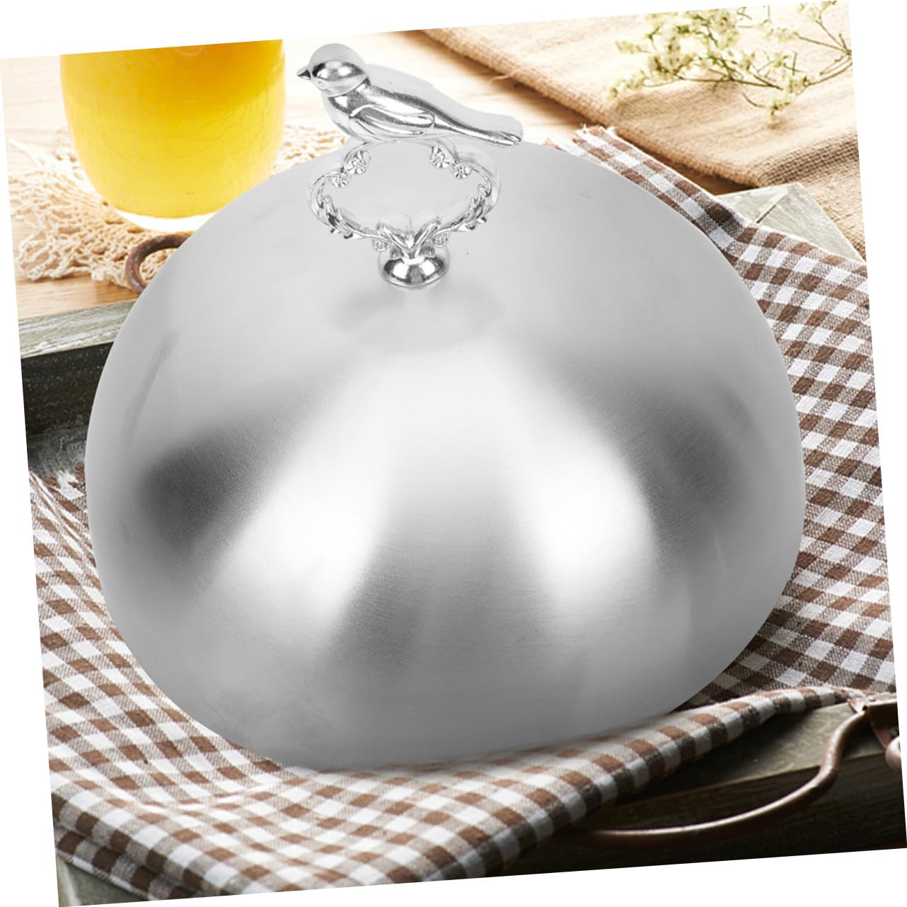 MAGICLULU Steakabdeckung Silberfarbene Abdeckhaube mit Glatten Kanten Runde aus Edelstahl Haushaltsgeschirrschutz Dampfdeckel zum Frischhalten von Speisen für Grillplatte