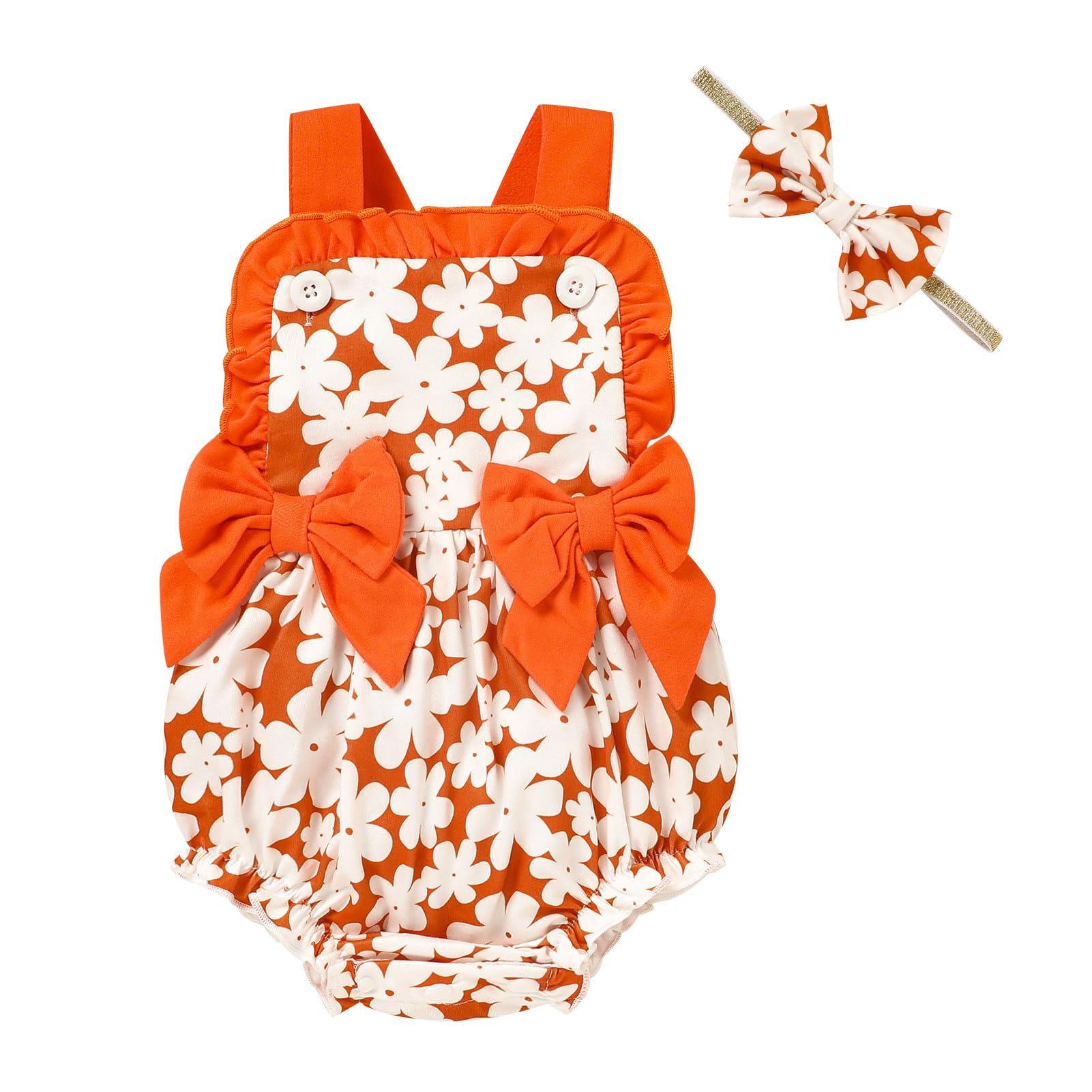 GRNSHTS Baby Girl Romper Ruffles Summer Bodysuit Sleeveless Strap Outfits Floral and Fruit Print Clothes