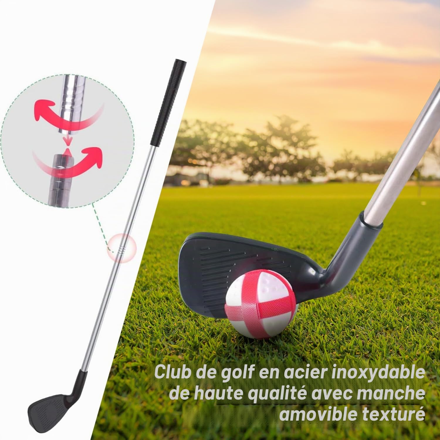Clemas Jeu de Golf avec Tapis de Frappe, 20 Balles Adhésives, Club, Tableau de Bord, Cibles pour Intérieur et Extérieur