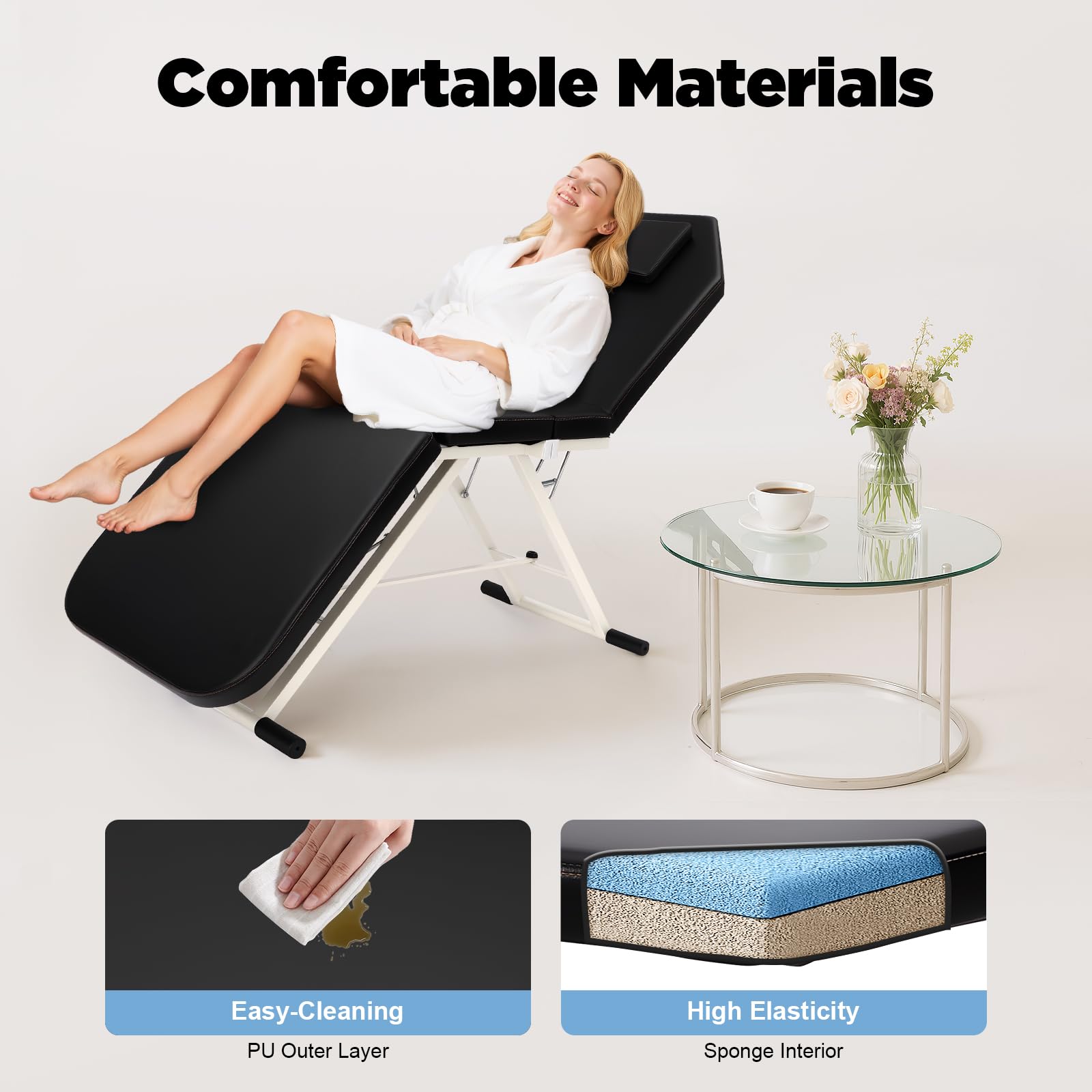 Lit cosmétique - Table de massage portable - Lit de salon de spa pliable avec 3 zones - Lit de massage mobile - Chaise de massage - Chaise de massage en PVC - Pour masseurs professionnels