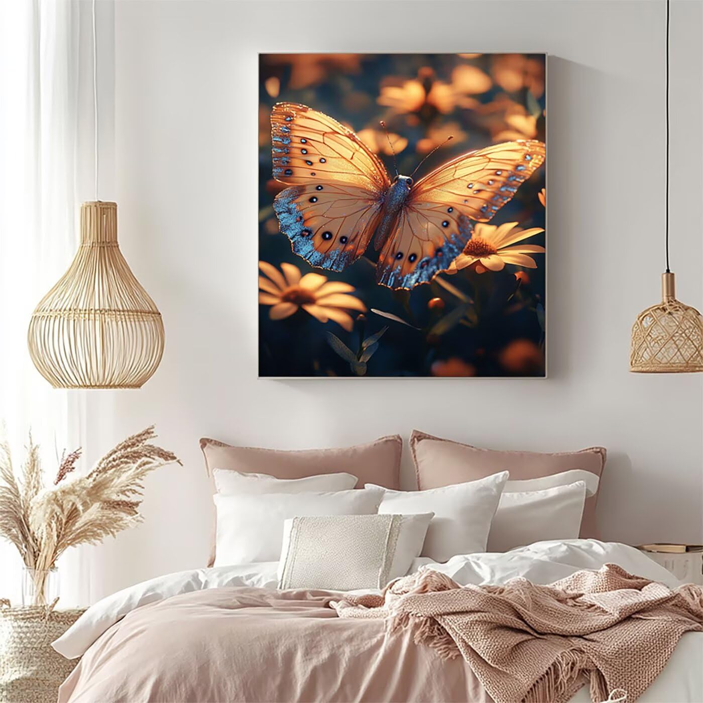 Malowanie po numerach dla dorosłych i dzieci, motyl, malowanie po numerach dla dorosłych z farbą akrylową i pędzlami, kolorowe płótno do malowania, 102 x 137 cm, materiały plastyczne do dekoracji