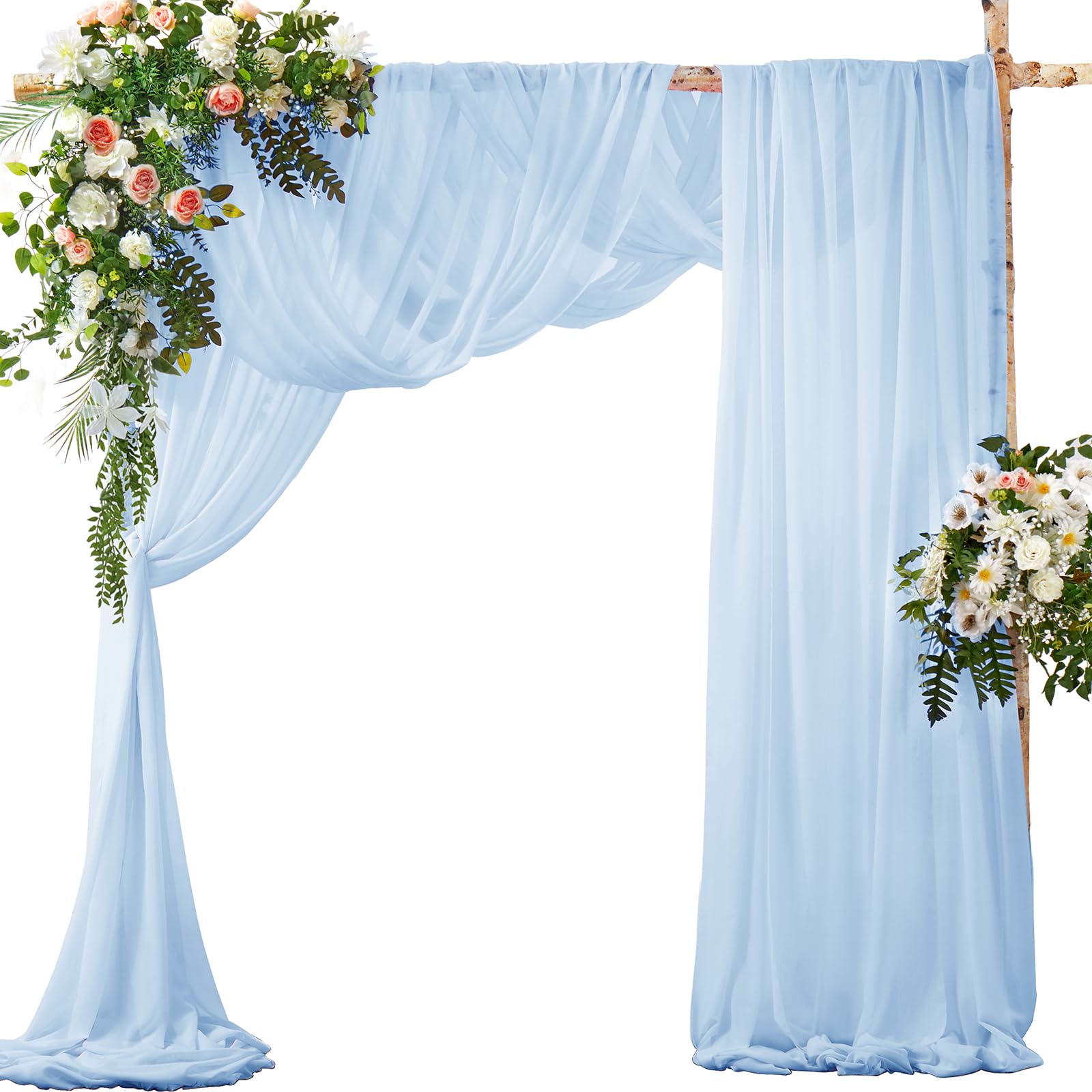 SiinvdaBZX 2 Panels Wedding Arch Draping Fabric 30" x 20Ft Light Blue Sheer Chiffon Fabric Outdoor Extra Long Decorative Drapery for Party Ceremony