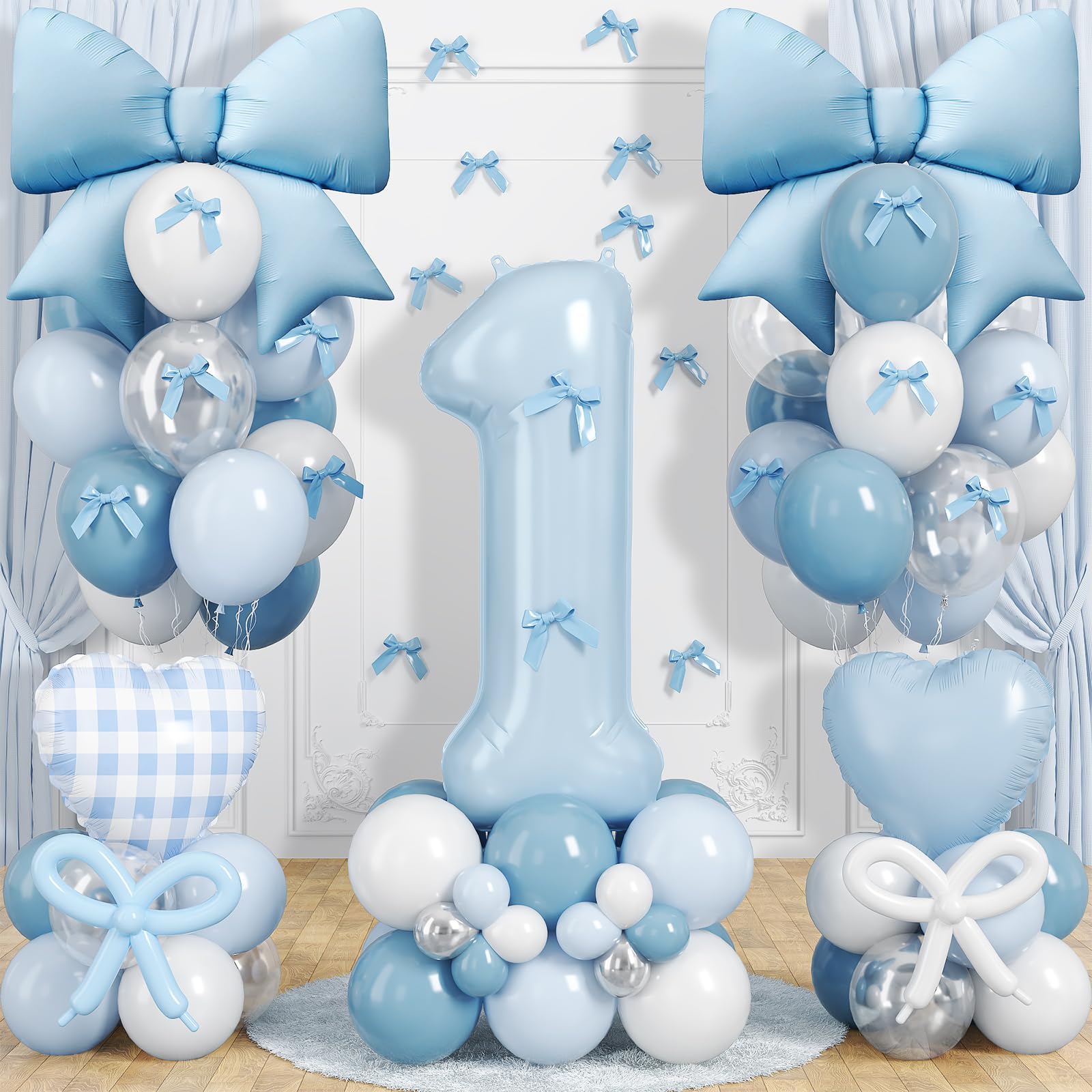 1st Birthday Decorations for Girl, Coquette Blue Bow Birthday Decorations