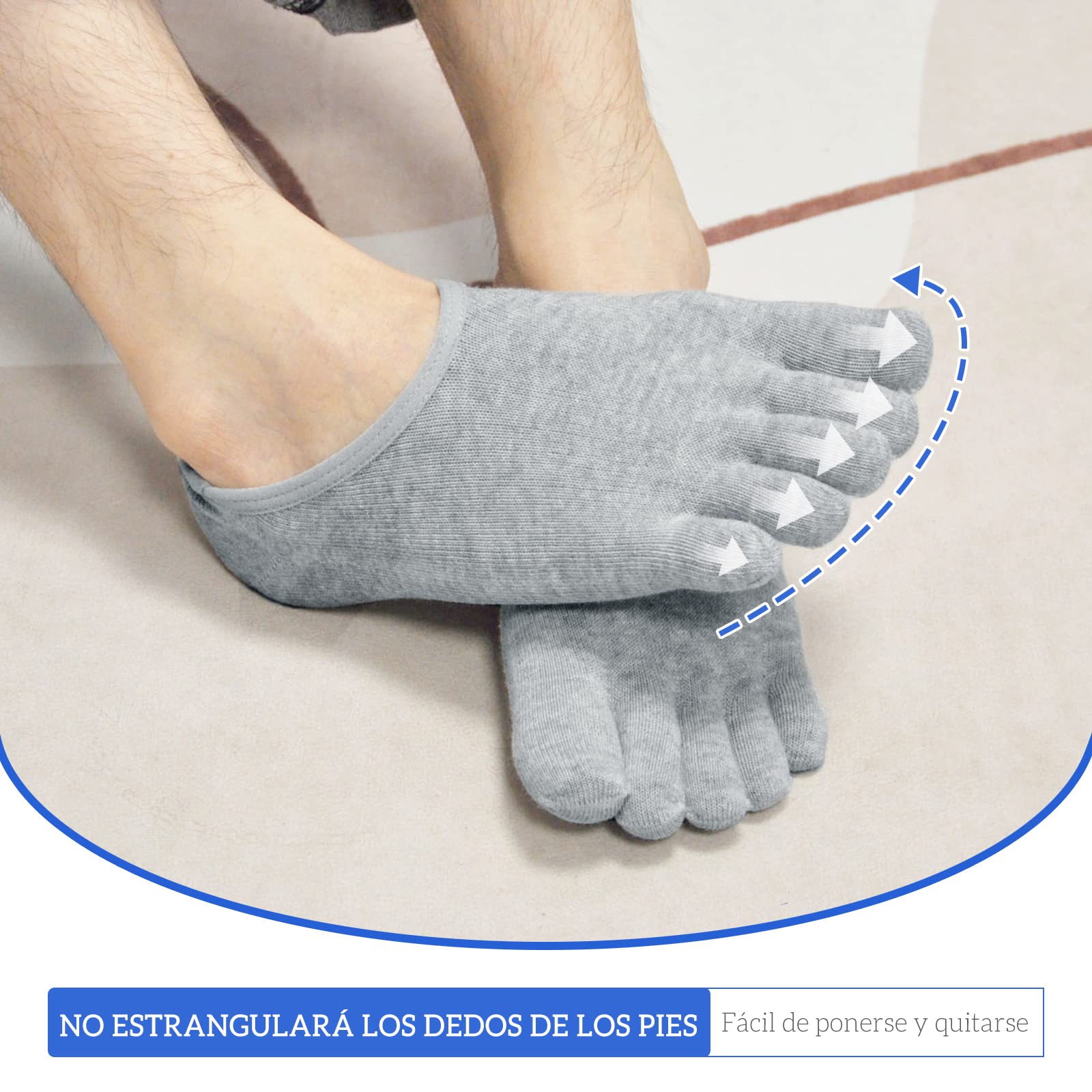 PUTUO Calcetines Invisibles de Dedos Hombre: Calcetines de Cinco Dedos Tobilleros de Algodón para Hombres Calcetines de Deporte de Corte Bajo con Silicona Antideslizante Talla 39-46, 4 Pares