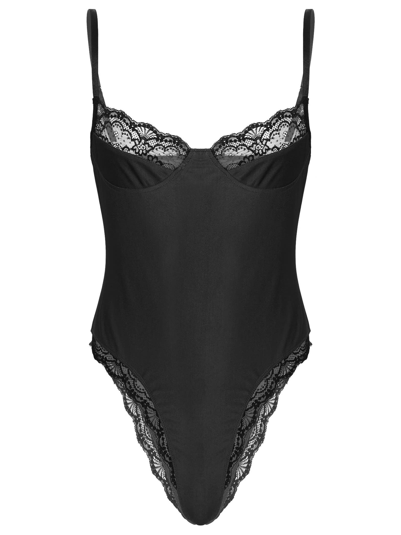 Buy Men's Satin Lace High Cut Thong Leotard Bodysuit Sissy Pouch Panties Lingerie Underwear