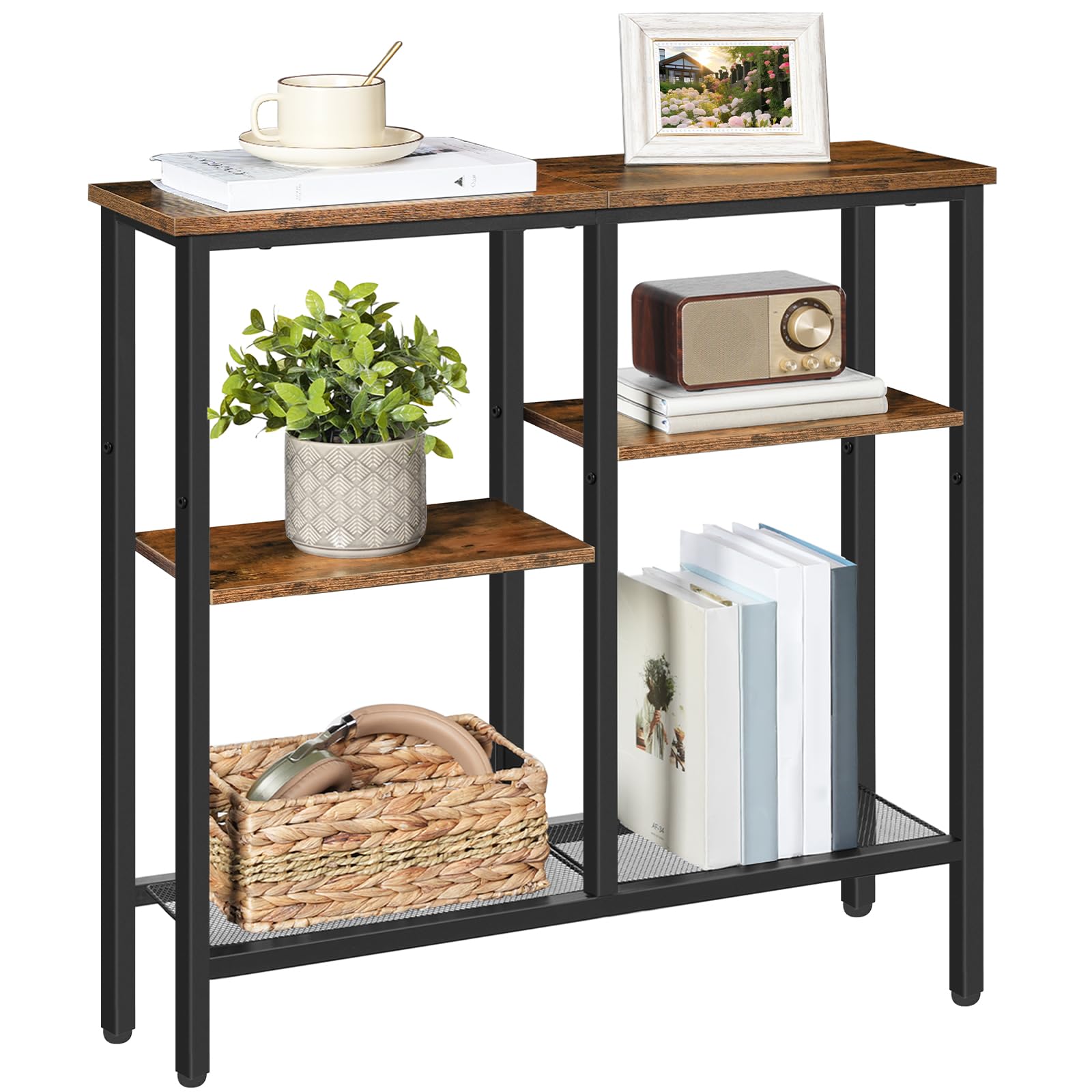HOOBRO Schmaler Konsolentisch, 75 cm Beistelltisch, Flurtisch, Kleiner Ausstellungstisch, Sofatisch für kleinen Raum, für Eingang, Flur, Vintagebraun-Schwarz EBF79XG01