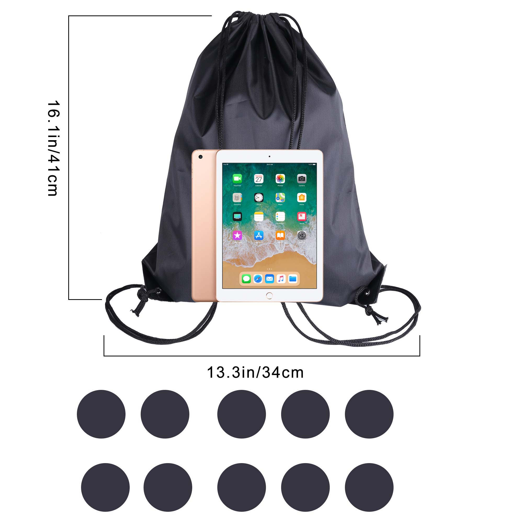 Borsa con Chiusura a Cordoncino, 2 Confezioni di Zaini, Borsa per Palestra, Viaggi, Yoga, Scuola e Altri Sport all'Aria Aperta, 10 Nero.