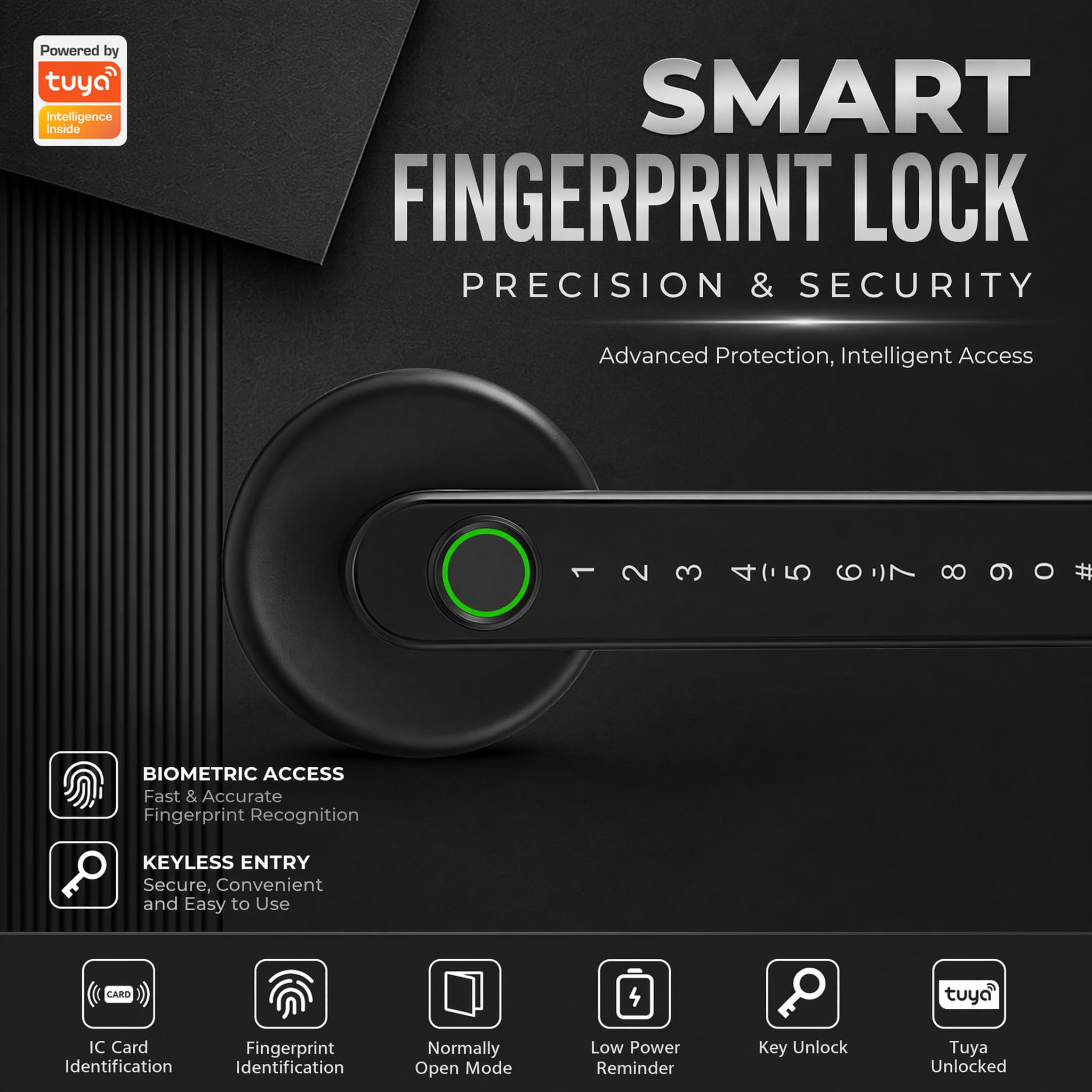 Serratura intelligente per porta con impronta digitale con codice app Chiave di backup Impronte digitali Manopola intelligente per porta d'ingresso senza chiave con maniglia per casa, hotel,