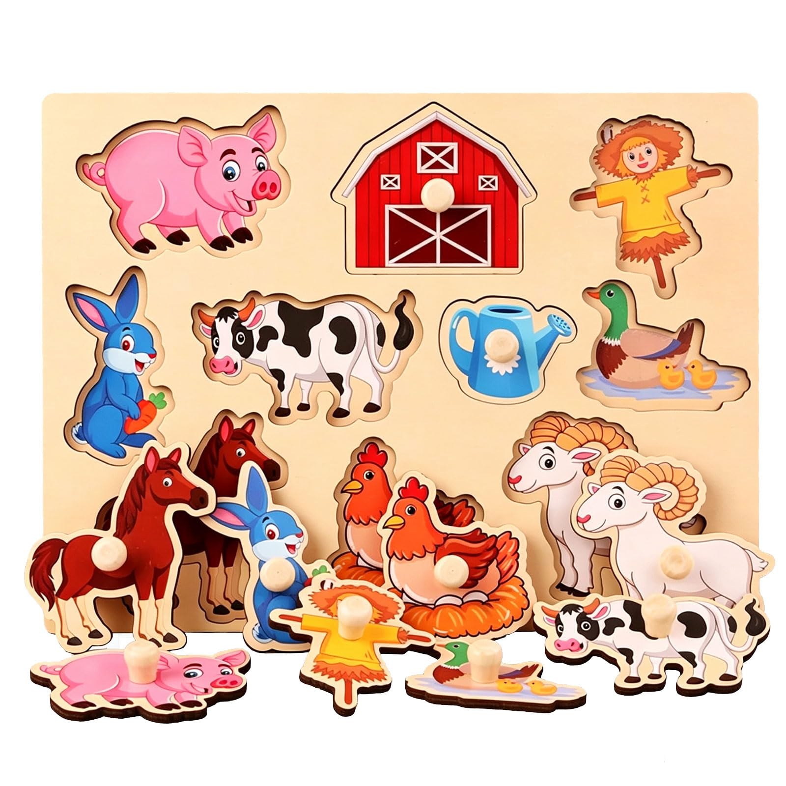 ttnmrc Montessori Wooden Knob Peg Puzzle