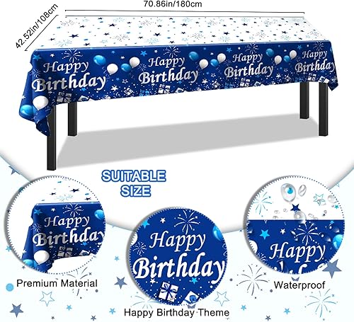 Miniatura 5 de Decoraciones de cumpleaños azul marino para hombres, niños, mujeres y niñas, decoraciones de fiesta azul y plateado con pancarta de feliz