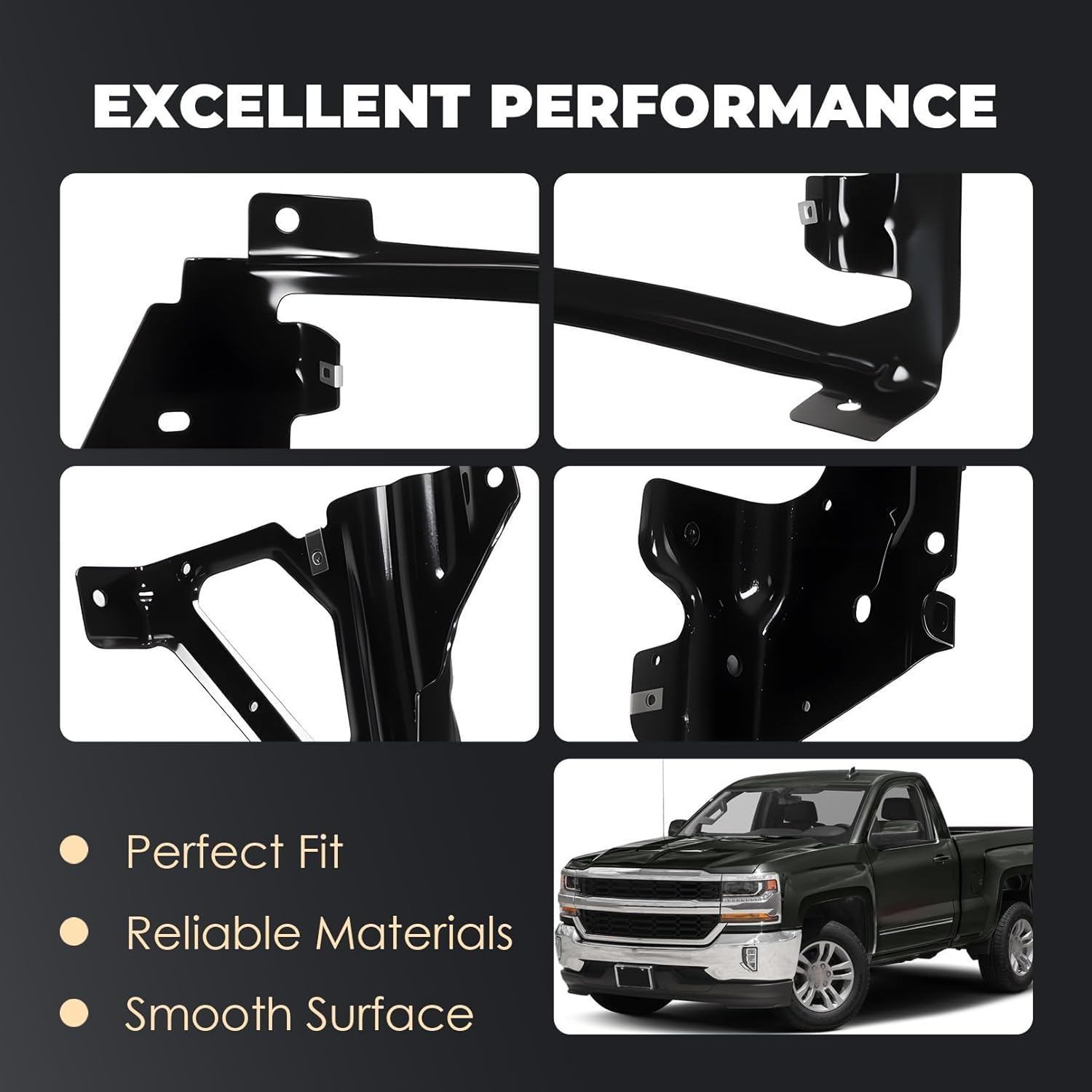 4PCS Front Inner and Outer Bumper Bracket Set Compatible with 2016-2019 Silverado 1500 Bumper Stay Bracket Support GM1063113 GM1063114 84029775 84029810 Black Iron