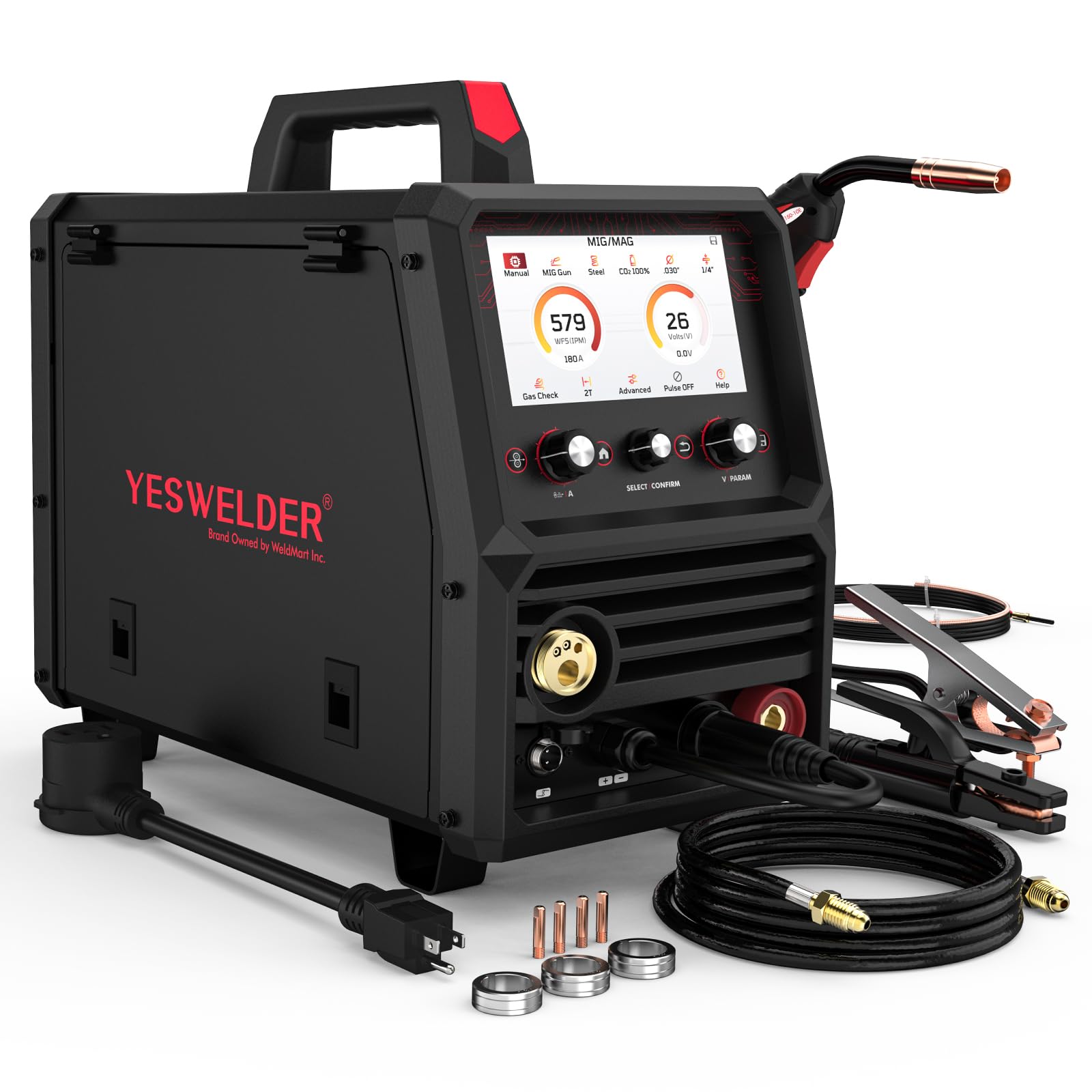 YESWELDER Firstess SP200 MIG Welder, 7-Inch LCD Screen 6-In-1 MIG/Pulsed MIG/Flux Core/Lift TIG/Stick/Spool Gun Compatible, 110V/220V Dual Voltage 200Amp Multifunctional Aluminum Welding Machine