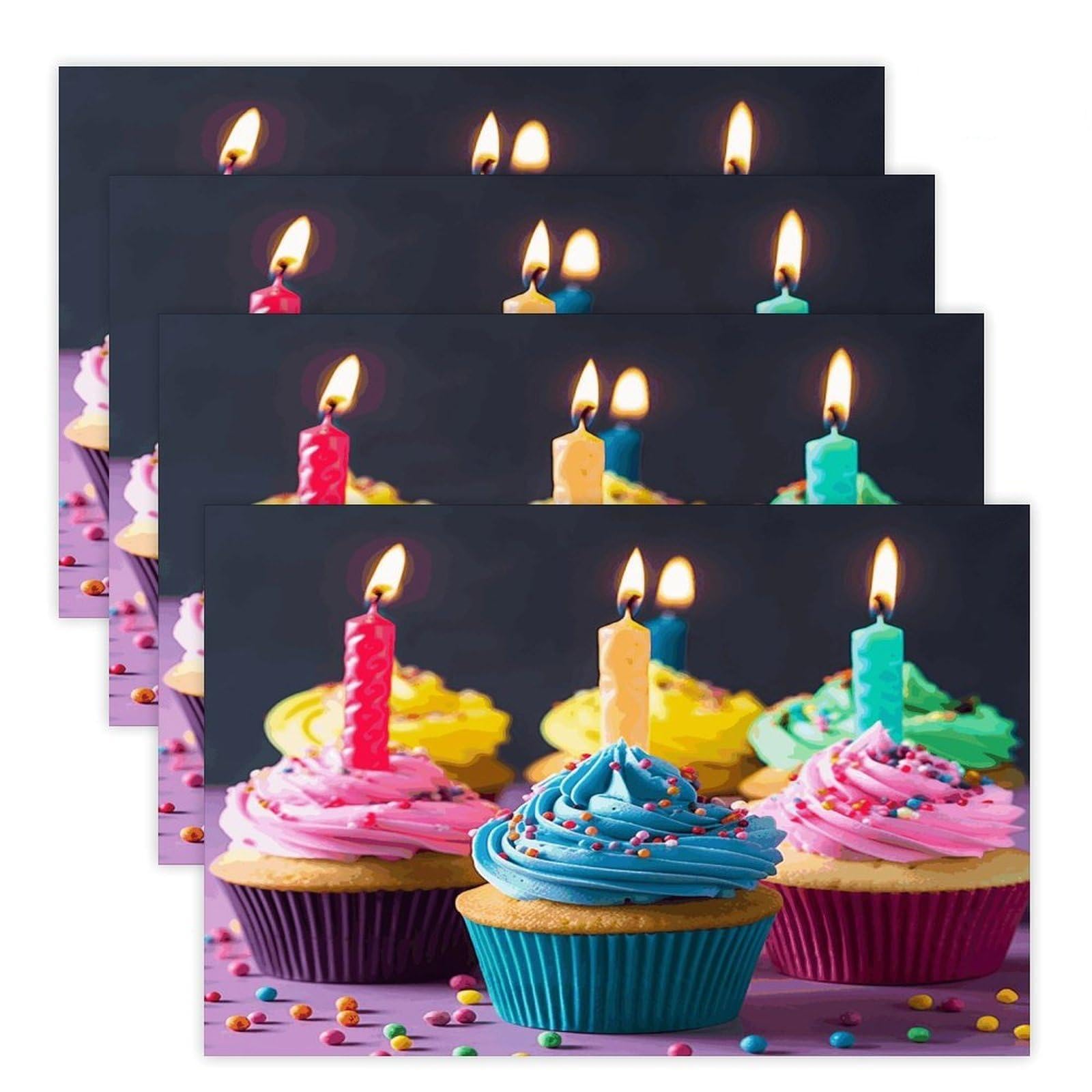 Colorful Happy Birthday Cupcakes Placemats Heat-Resistant Washable Place Mats Anti Slip Dining Table Place Mats Wipeable Dining Table Mats Kitchen Decoration Placemats 17.7’’×11.8’’
