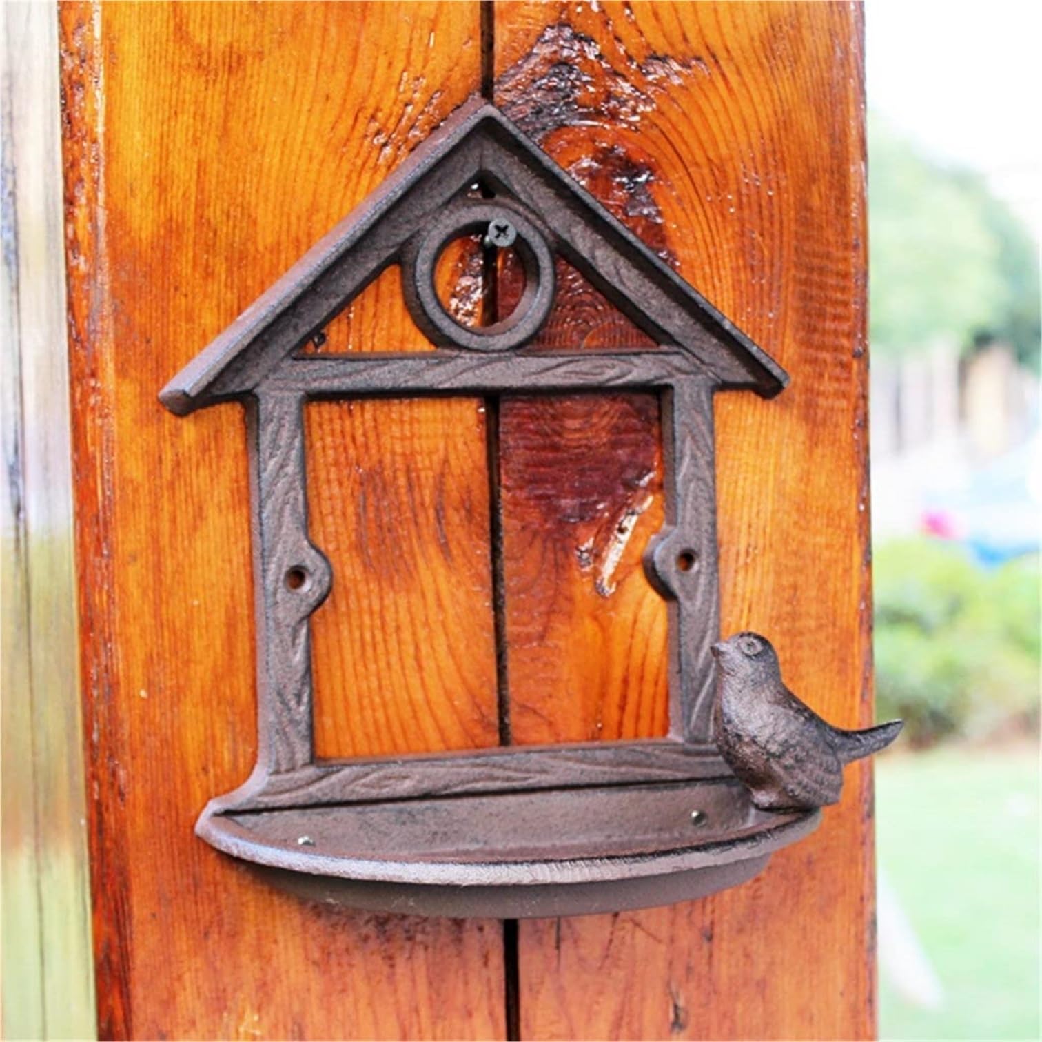Karmnik dla Dzikich Ptaków Bird Feeder Rustykalny Żeliwny Karmnik Dla Ptaków Dom Naścienny Miska Do Przechowywania Z Figurkami Wystrój Ogrodu Wróbli