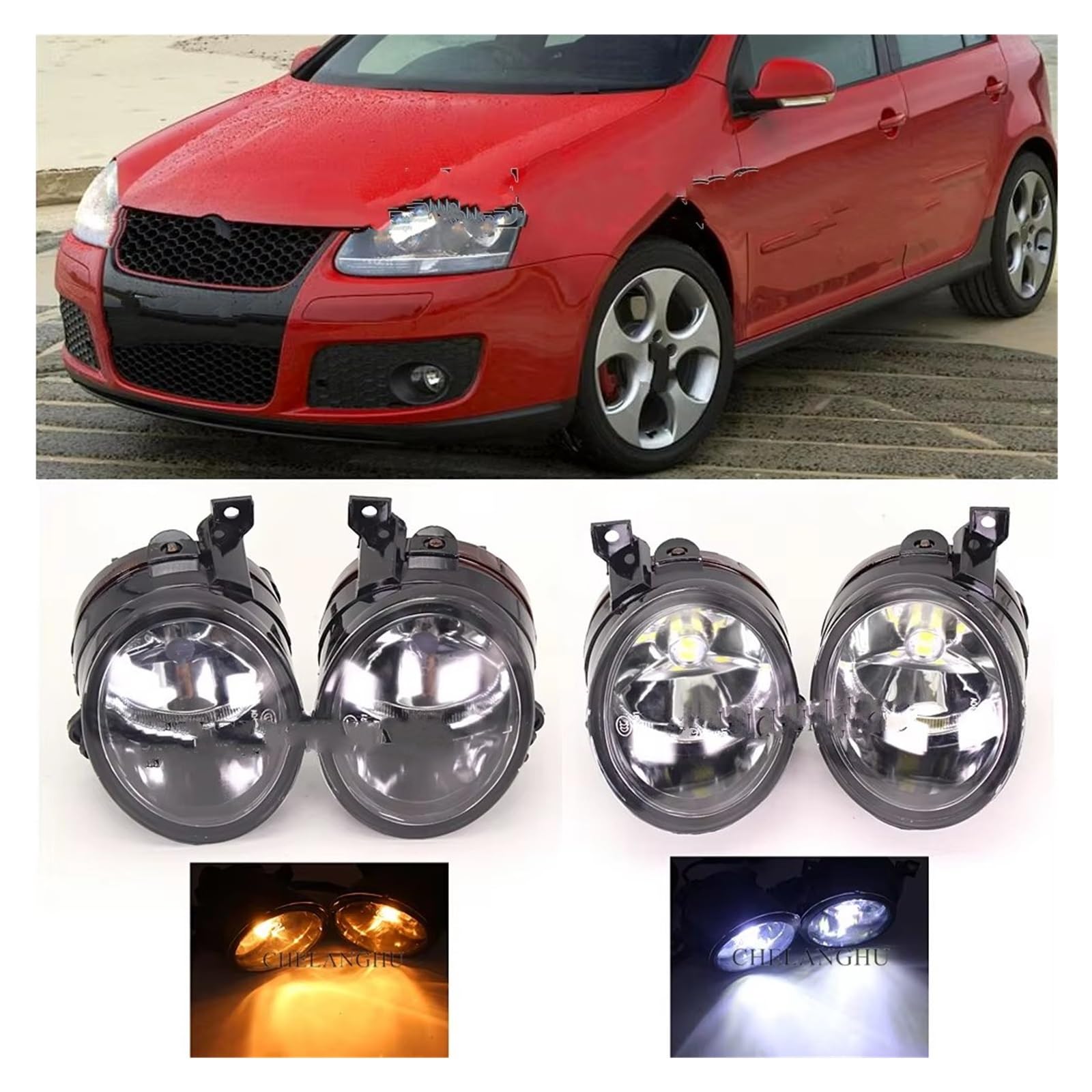 Faros Delanteros Para VW Para Golf 5 Para GTI MK5 2004 2005 2006 2007 2008 2009 Faros Delanteros LED/halógenos Luces Antiniebla Delanteras Con Bombillas Juego Faros Delanteros(LED Fog lamp,Bien)