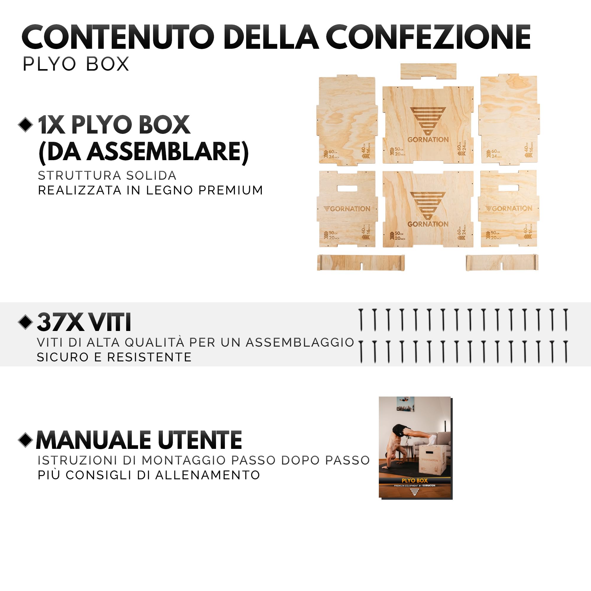 GORNATION Plyo Box 3 in 1 Legno Scatola Pliometrica per Salti Crossfit Home Gym