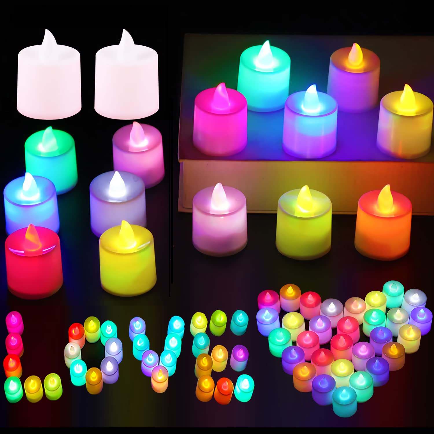 PiyoPack 24 Tea Lights Candles Battery Operated Flameless Color Changing Flickering Fake LED Candle for Christmas Bathroom Wedding Party Decorations