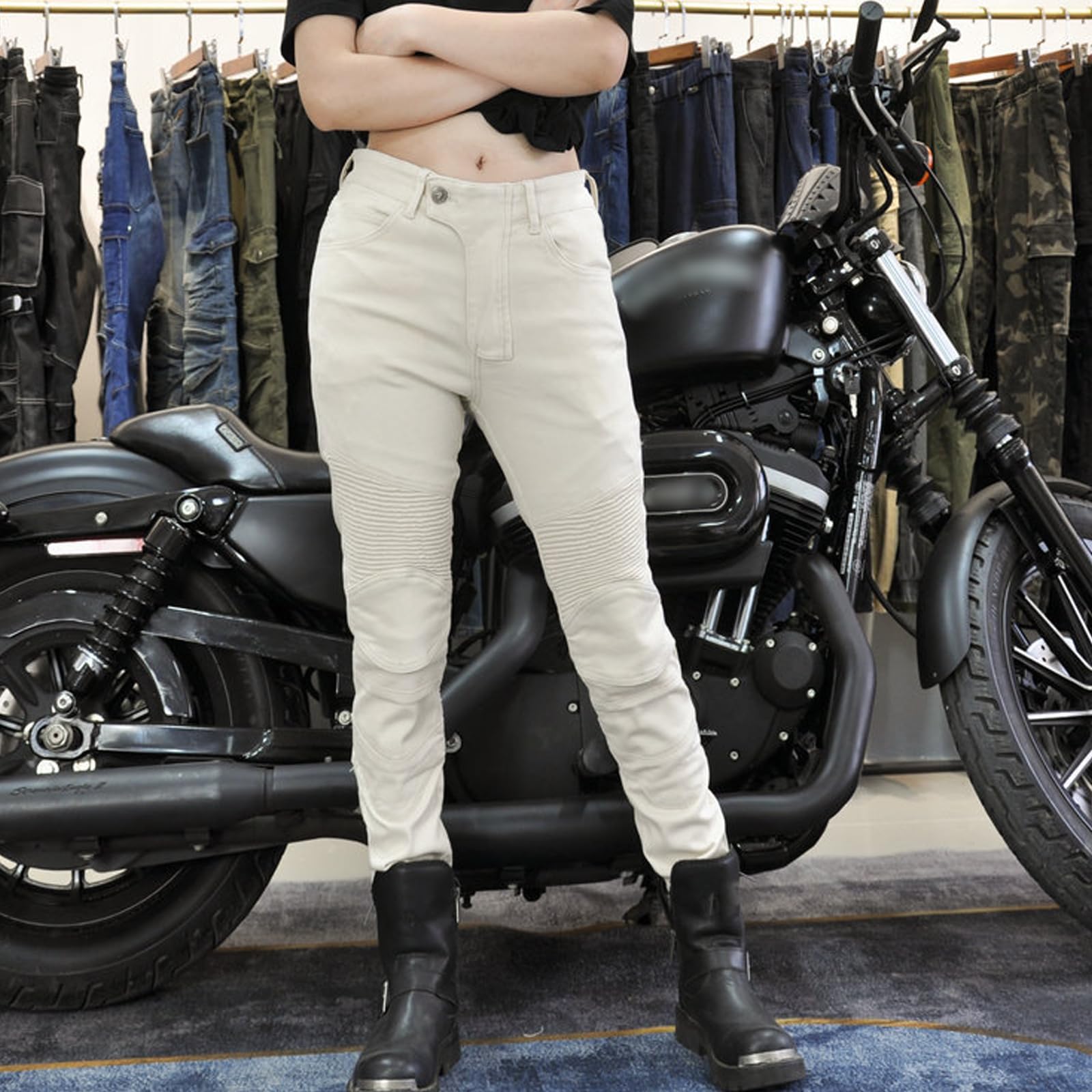 Pantalon de Moto Femme Jean Stretch Anti-déchirure Résistance à l'eau Vintage Casual Vélo Racing Homme Pantalon de Protection Vêtements de Sécurité avec Amovible Améliorée Protéger Pads