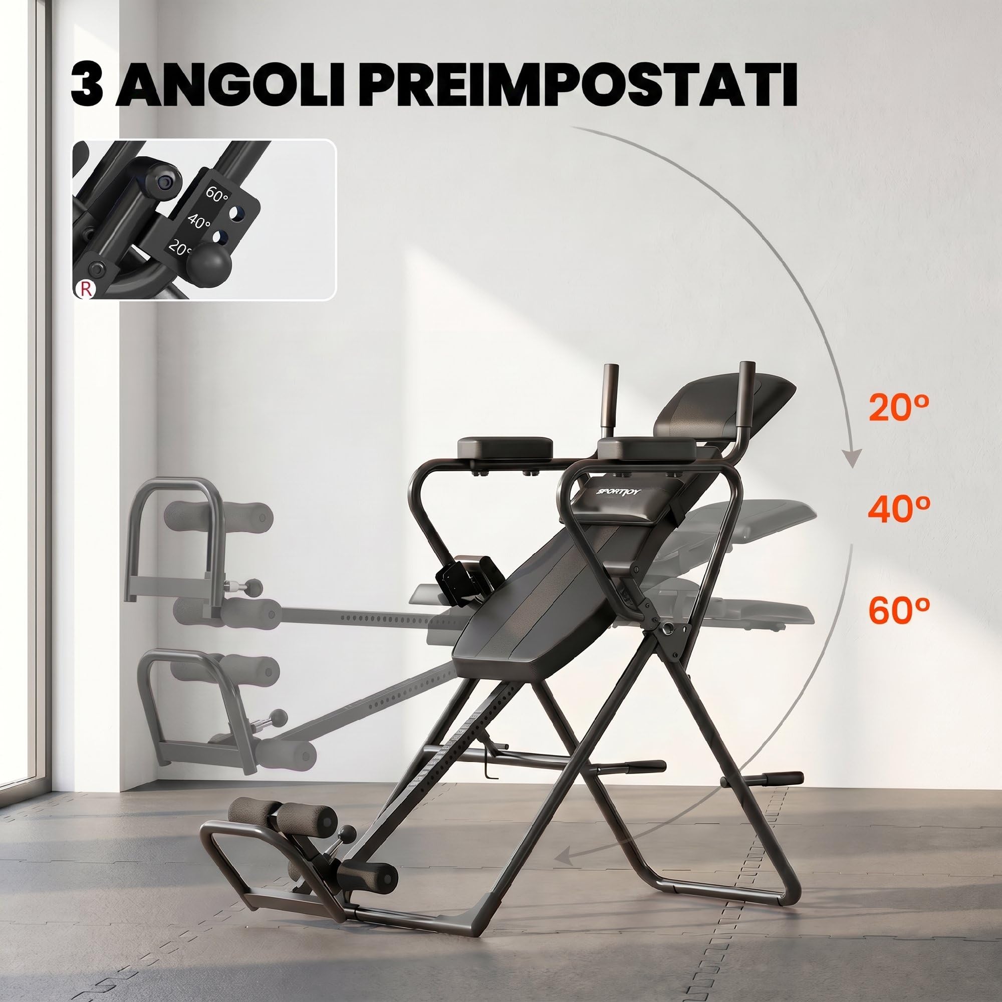 SPORTNOW 3 in 1 Panca ad Inversione Pieghevole Regolabile, Tavola di Inversione Gravitazionale con Barra per Flessioni e Trazioni, Poggiatesta, Cintura di Sicurezza, Sollievo dal Dolore alla Schiena