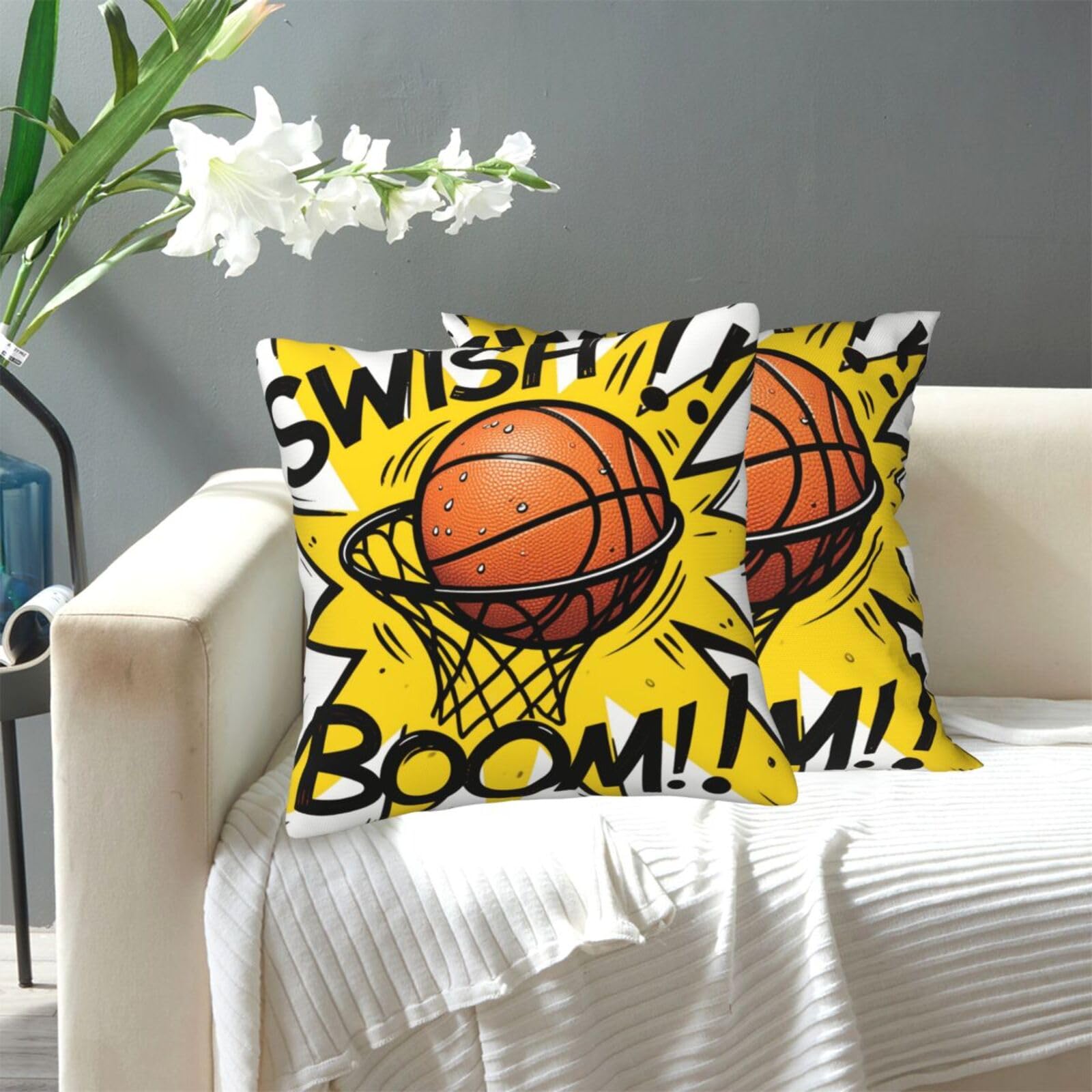 FekiLoot Decorative Throw Pillow Covers Modern Farmhouse Pillowcase Double Sided Cozy Cushion Cover for Sofa Couch Bed 18"X18" Basketball