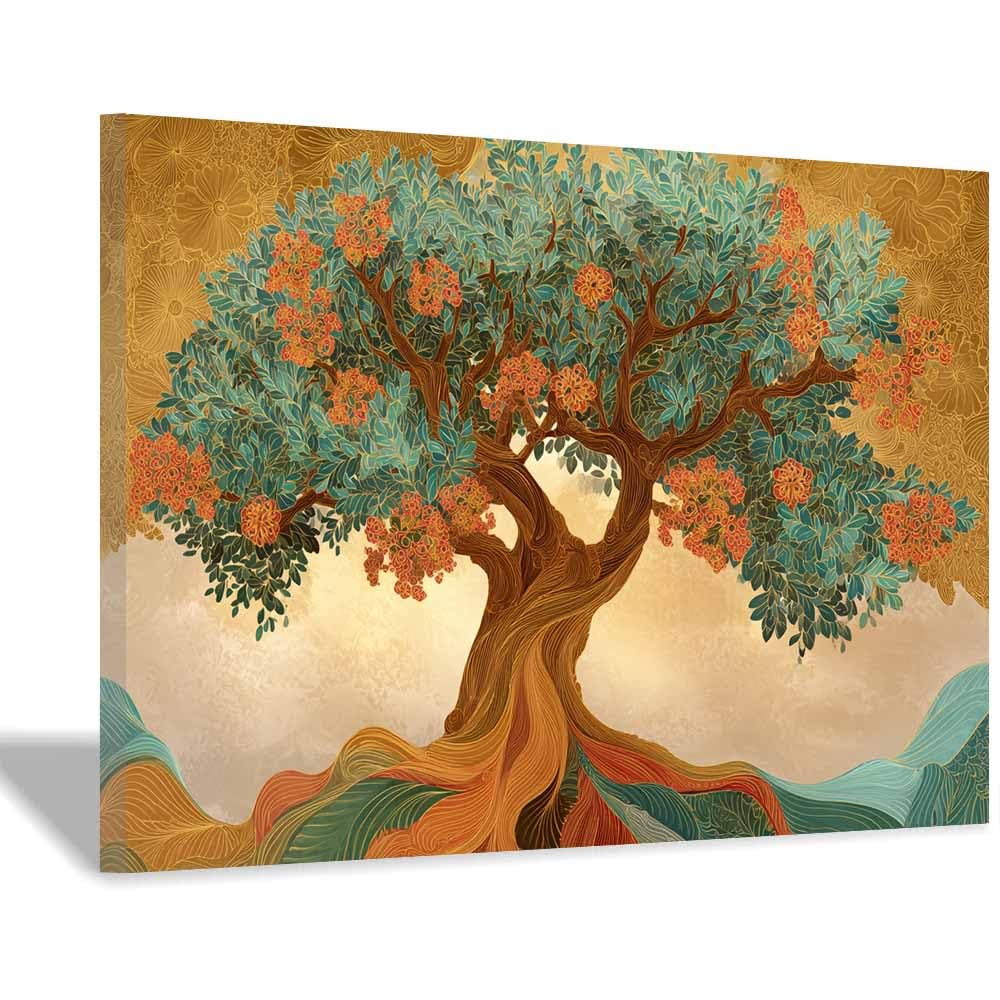 HOQIU Wall Pictures Glowing Crystal Tree tree poster, landscape wall art, for Living Room Bedroom Bathroom.(Multicolor)-60x80cm Framed