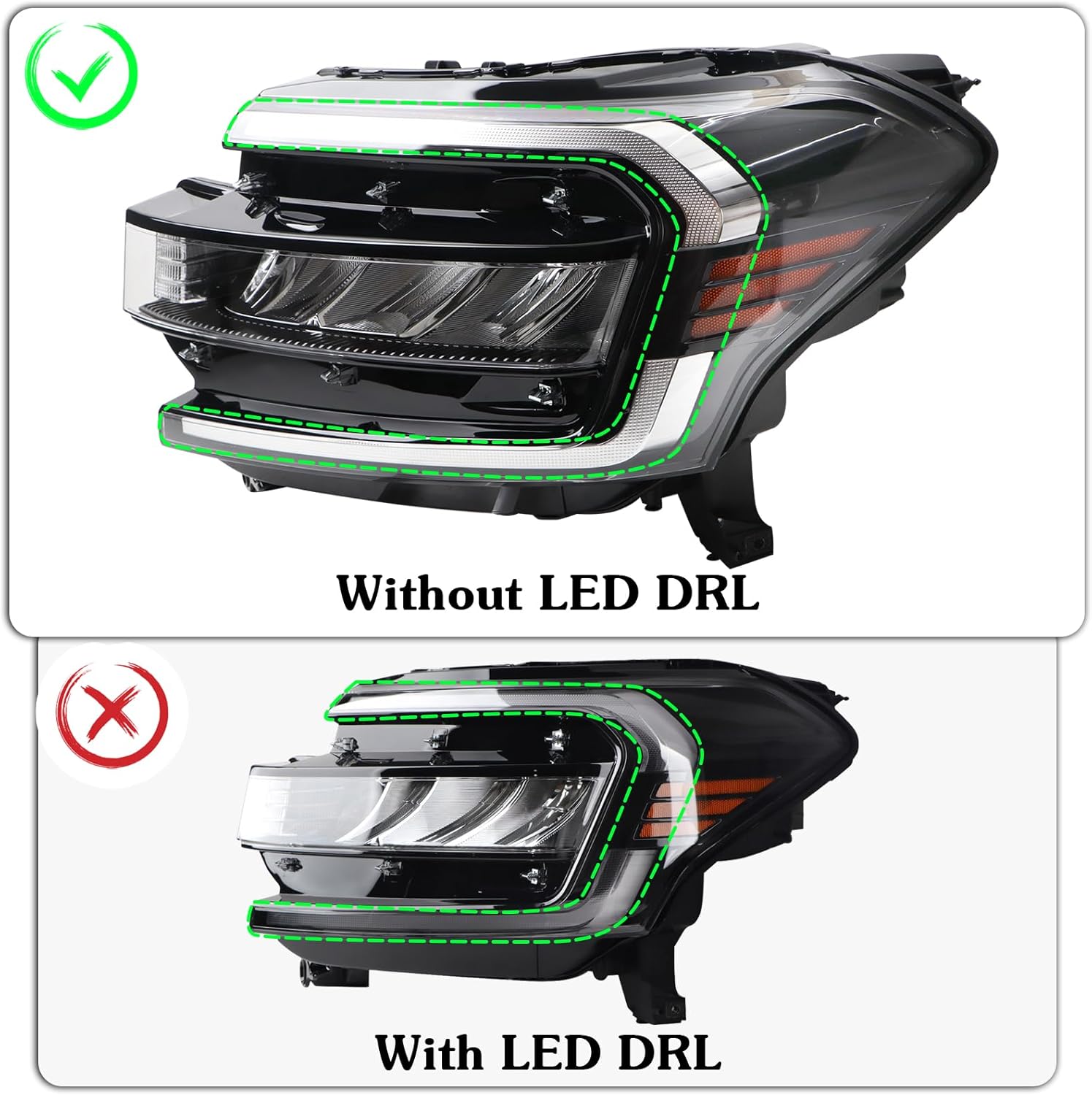 LH Without DRL Black Trim Strip Headlights Assembly Compatible with 2022-2024 Ford Expedition XLT Headlamp Left Driver Side NL1Z-13008-Q NL1B-13E015-CL