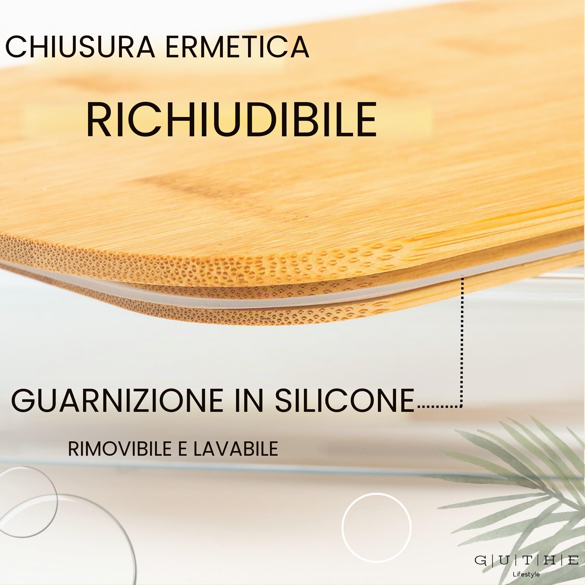 Good Lifestyle - Set di 3 scatole per salumi, per frigorifero, in vetro, con coperchio in legno, impilabili, salsicce e formaggi
